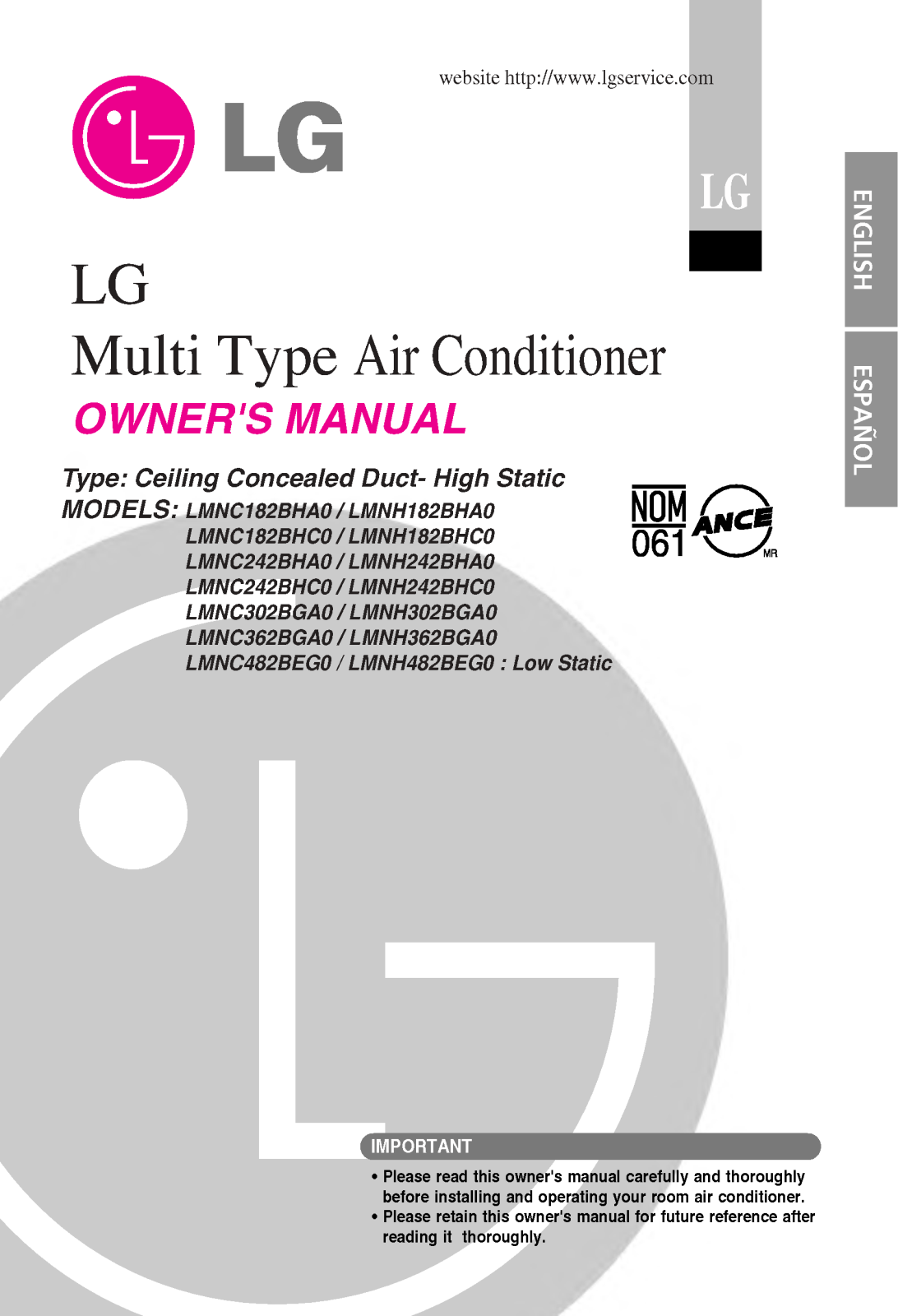 LG LMNC182BHA0 User Manual