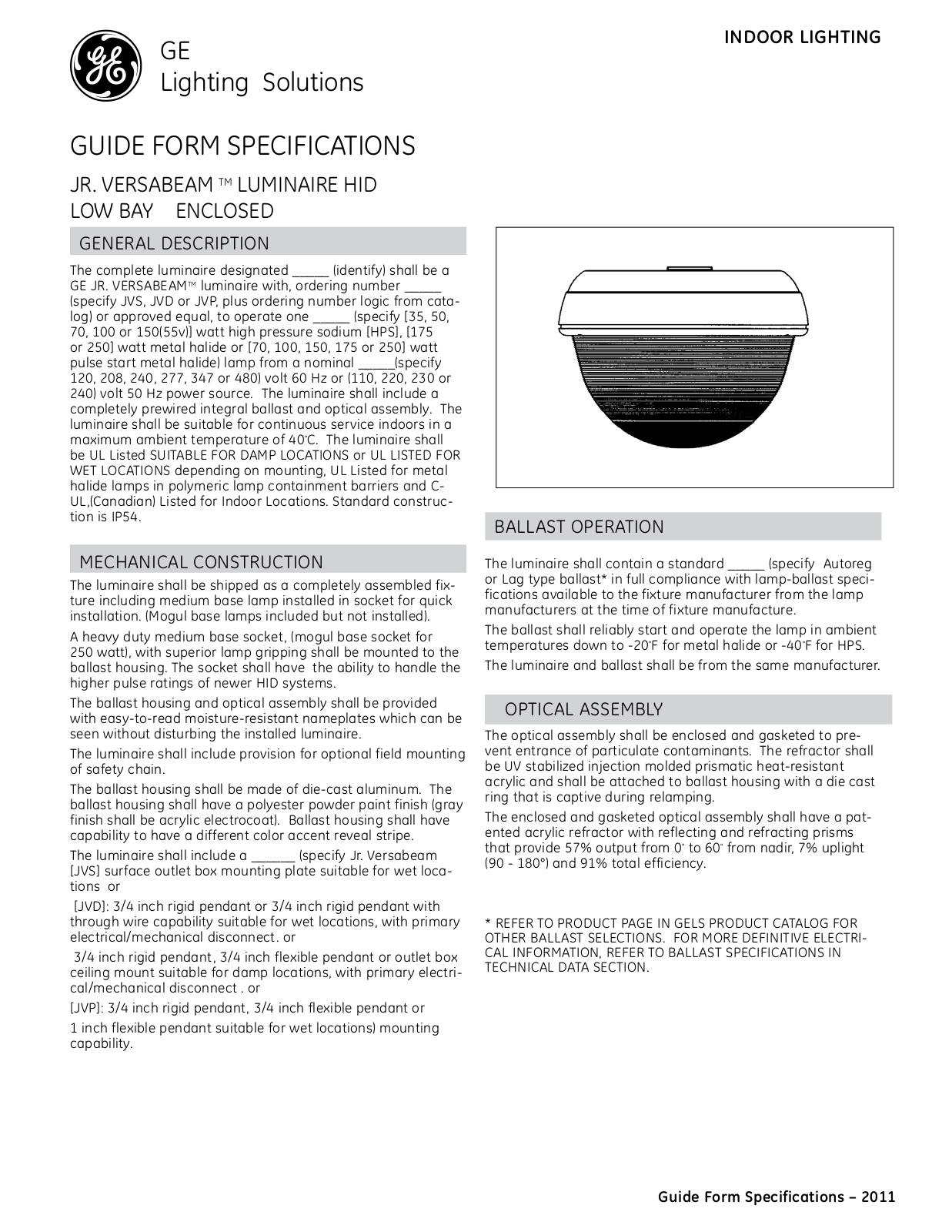 GE VB5 Specification Sheet