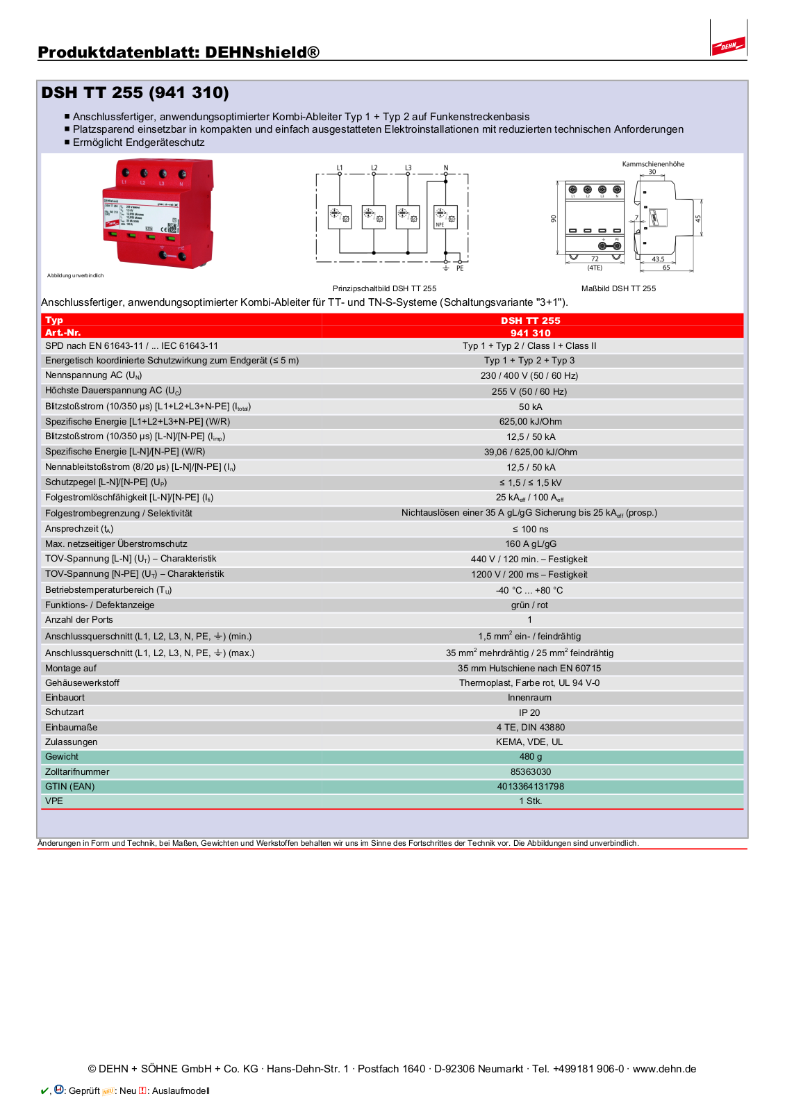 DEHN DSH TT 255 Datasheet - ManualMachine.com