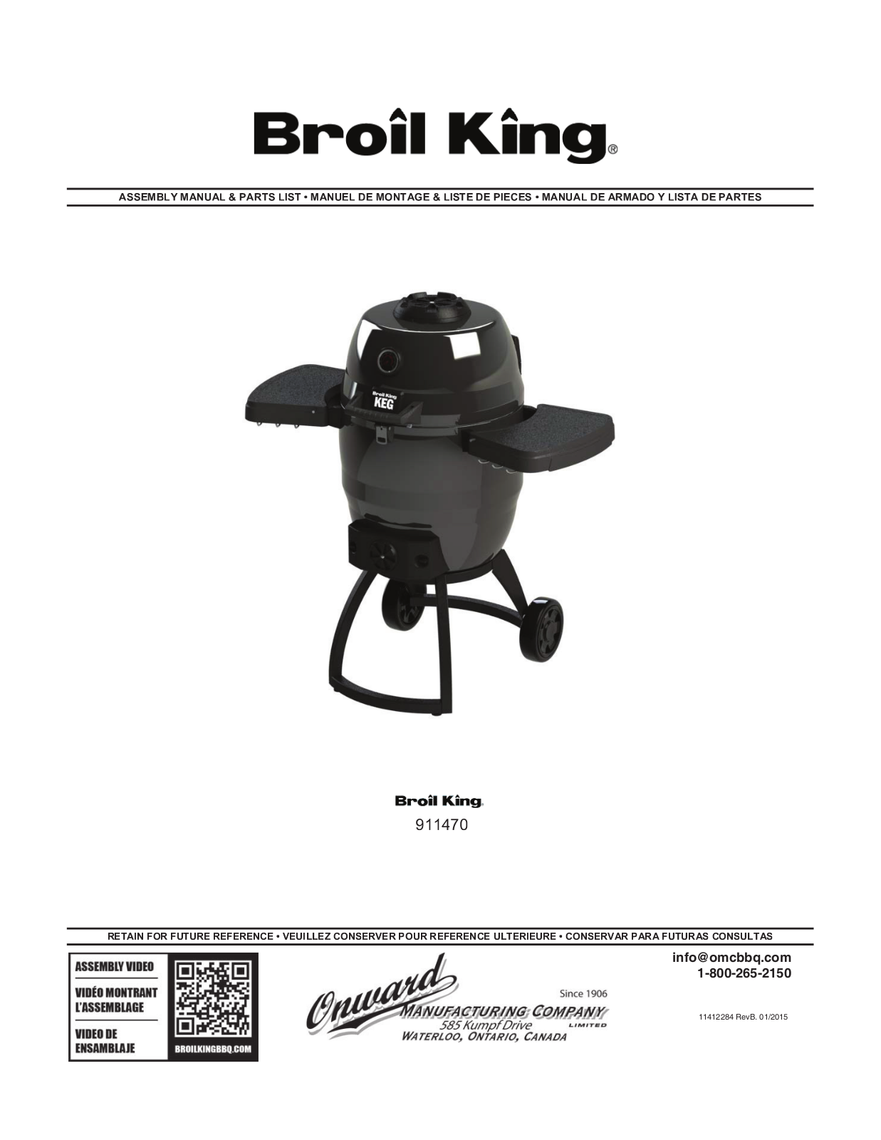 Broil King 911470 ASSEMBLY MANUAL & PARTS LIST