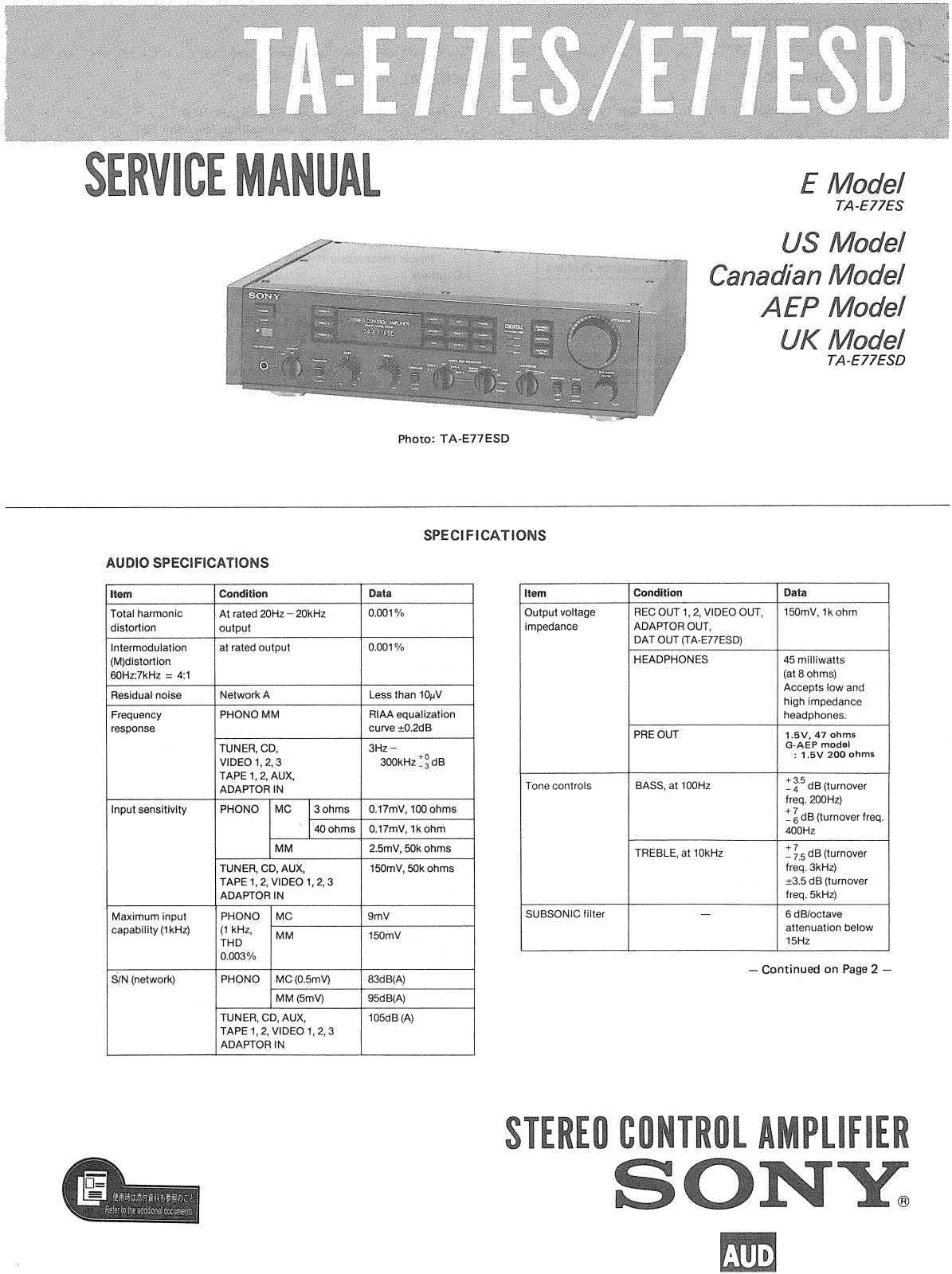 Sony TAE-77-ES, TAE-77-ESD Service manual