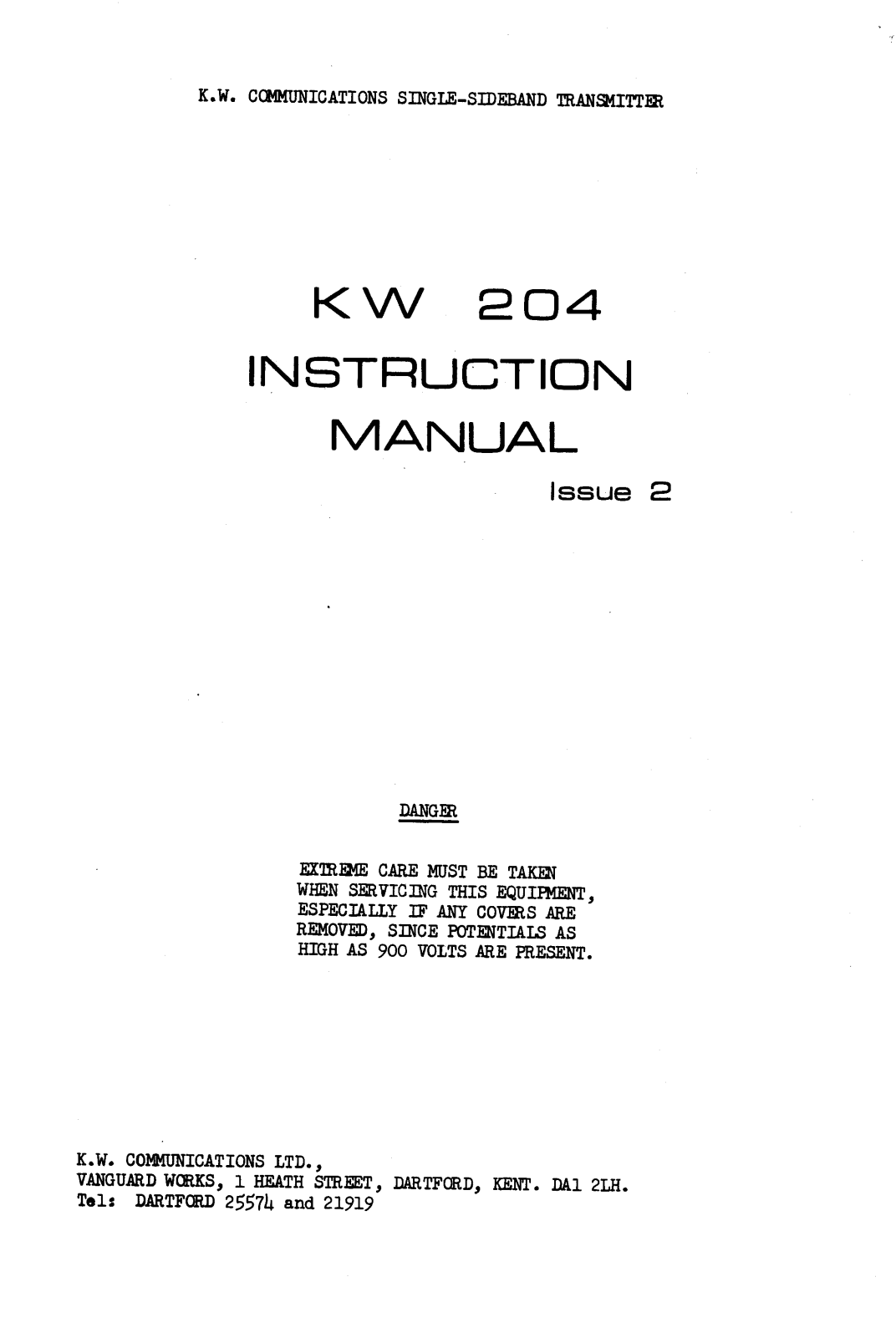 KW Communications 204 Service manual