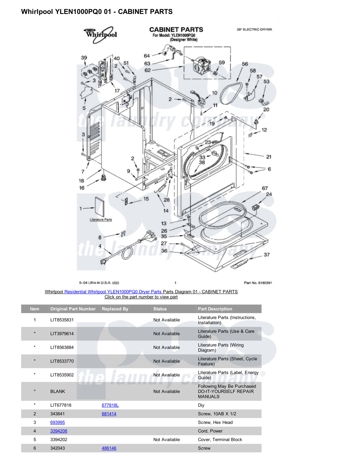 Whirlpool YLEN1000PQ0 Parts Diagram