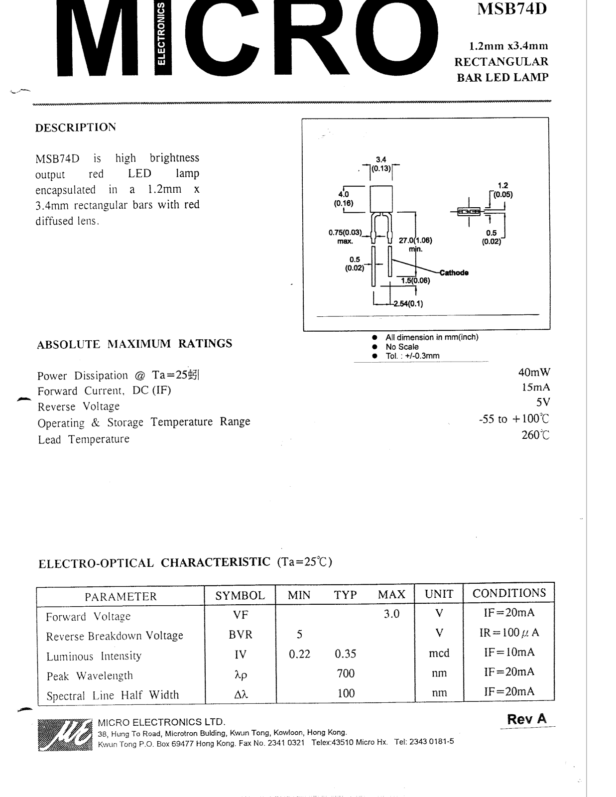 MICRO MSB74D Datasheet