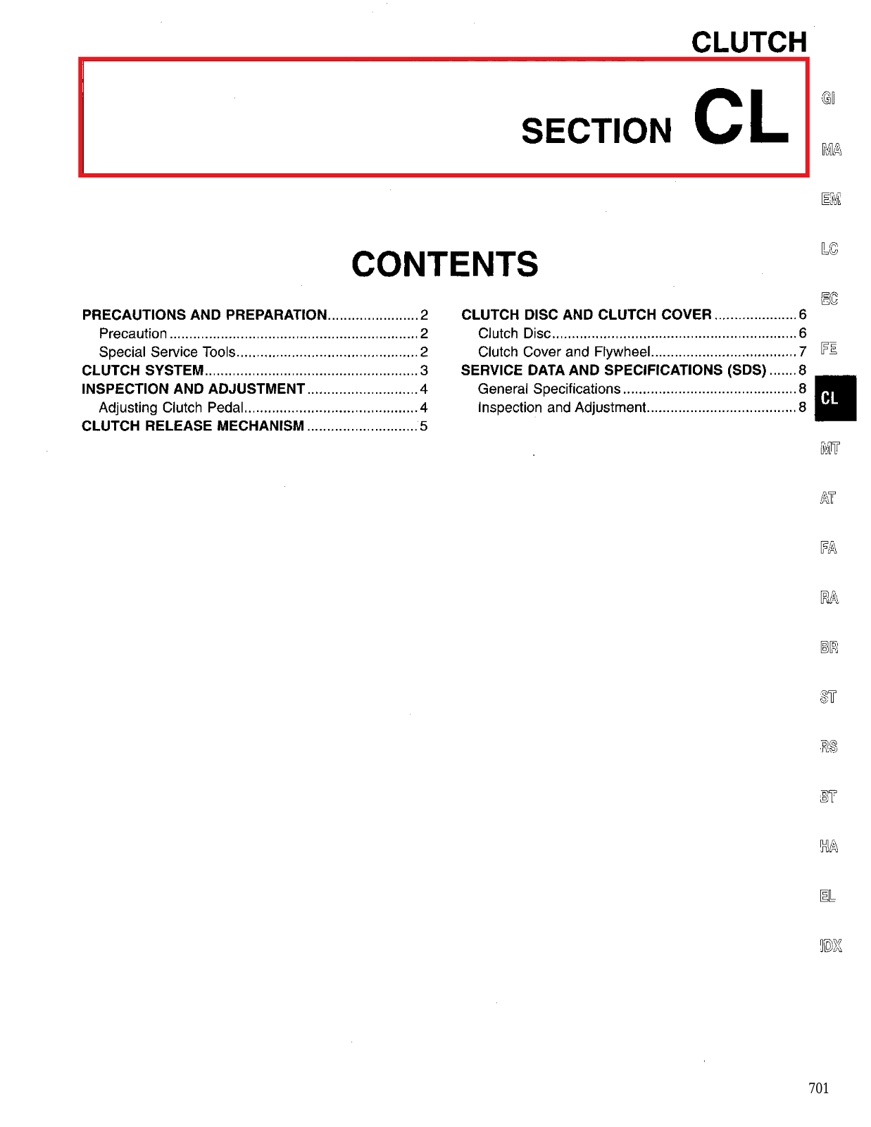 Nissan Sentra Clutch  CL 1996 Owner's Manual