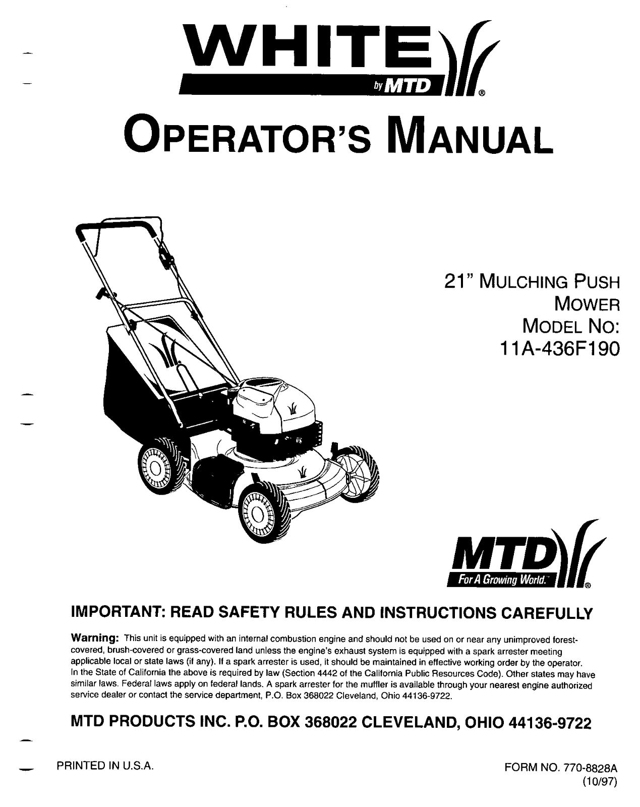 MTD 11A-436F190 User Manual