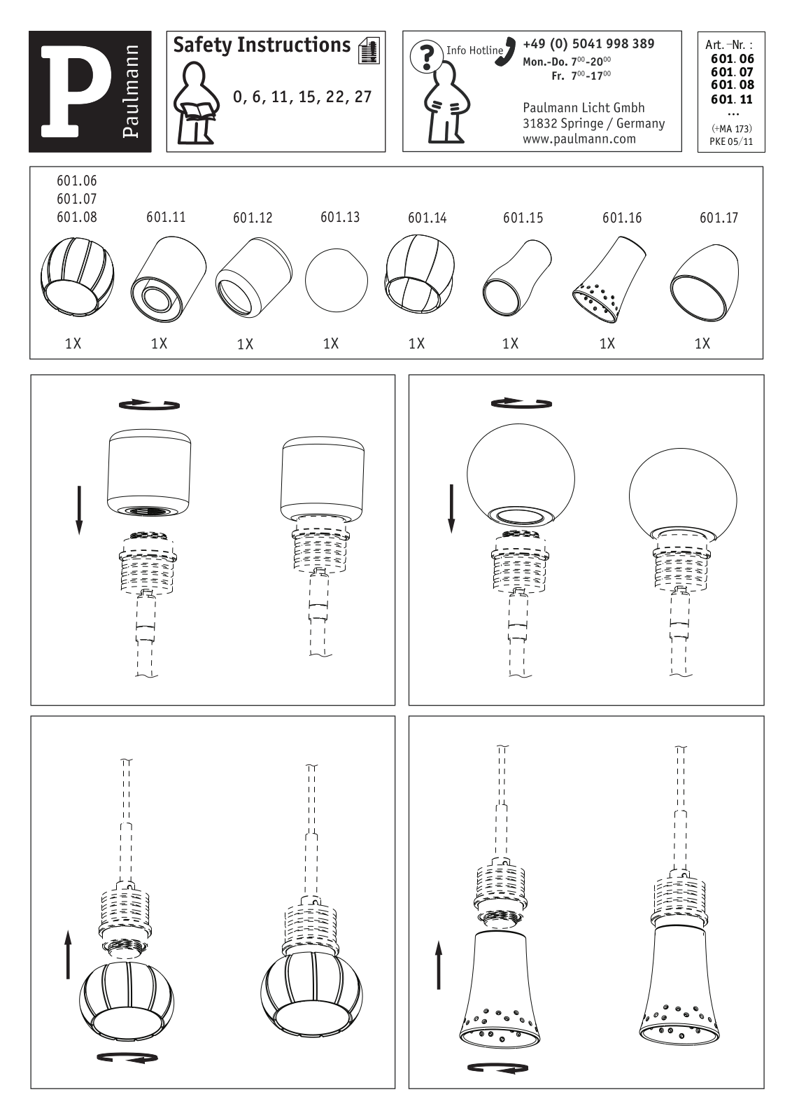 Paulmann 60106, 60107, 60108, 60111 Safety instructions - ManualMachine.com