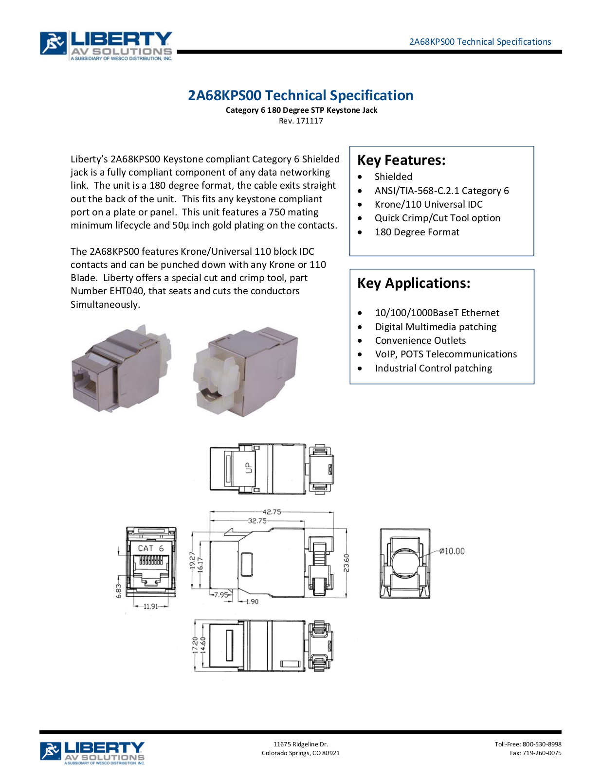 Liberty AV 2A68KPS00 Specifications