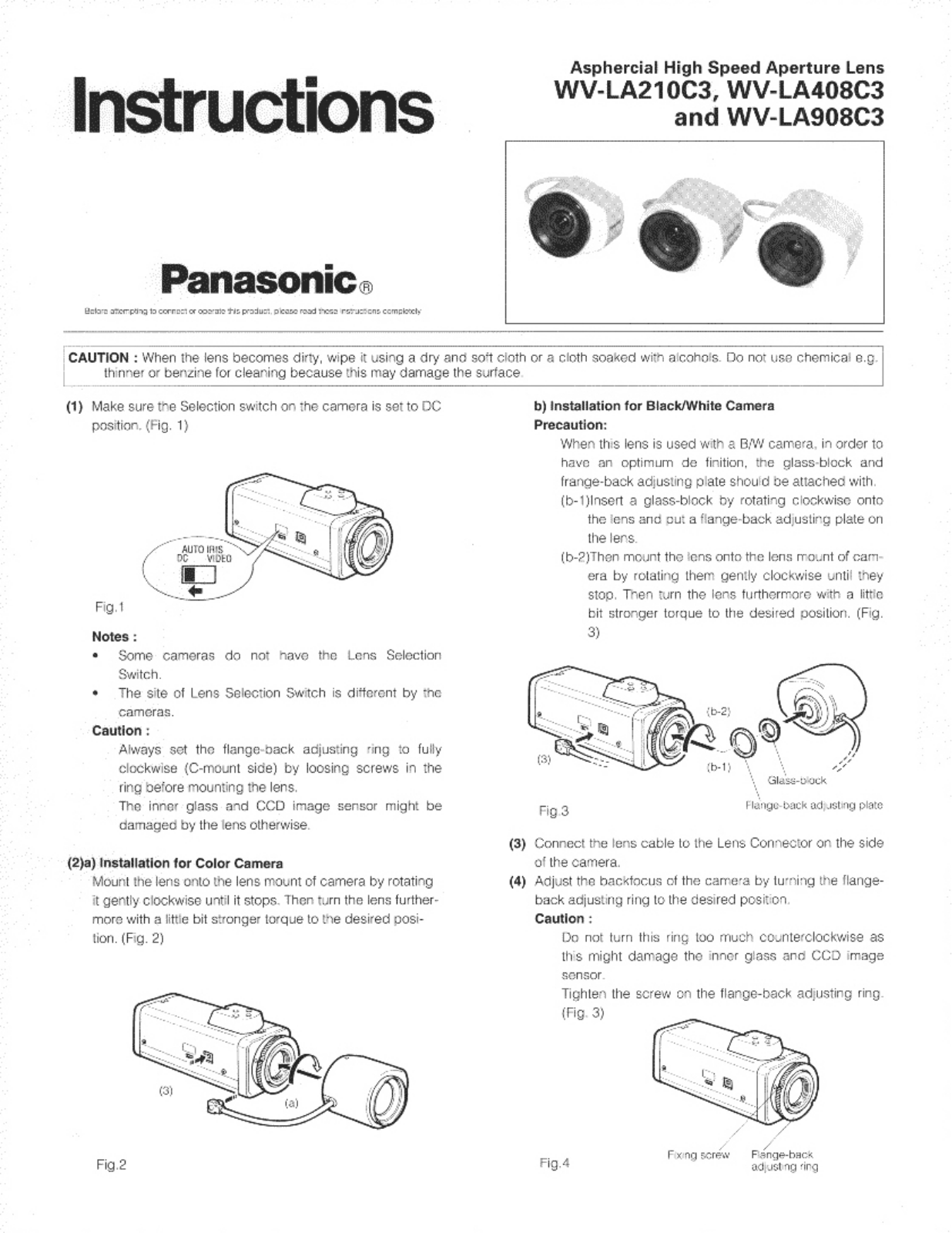Panasonic WV-LA408C3, WV-LA908C3, WV-LA210C3 User Manual