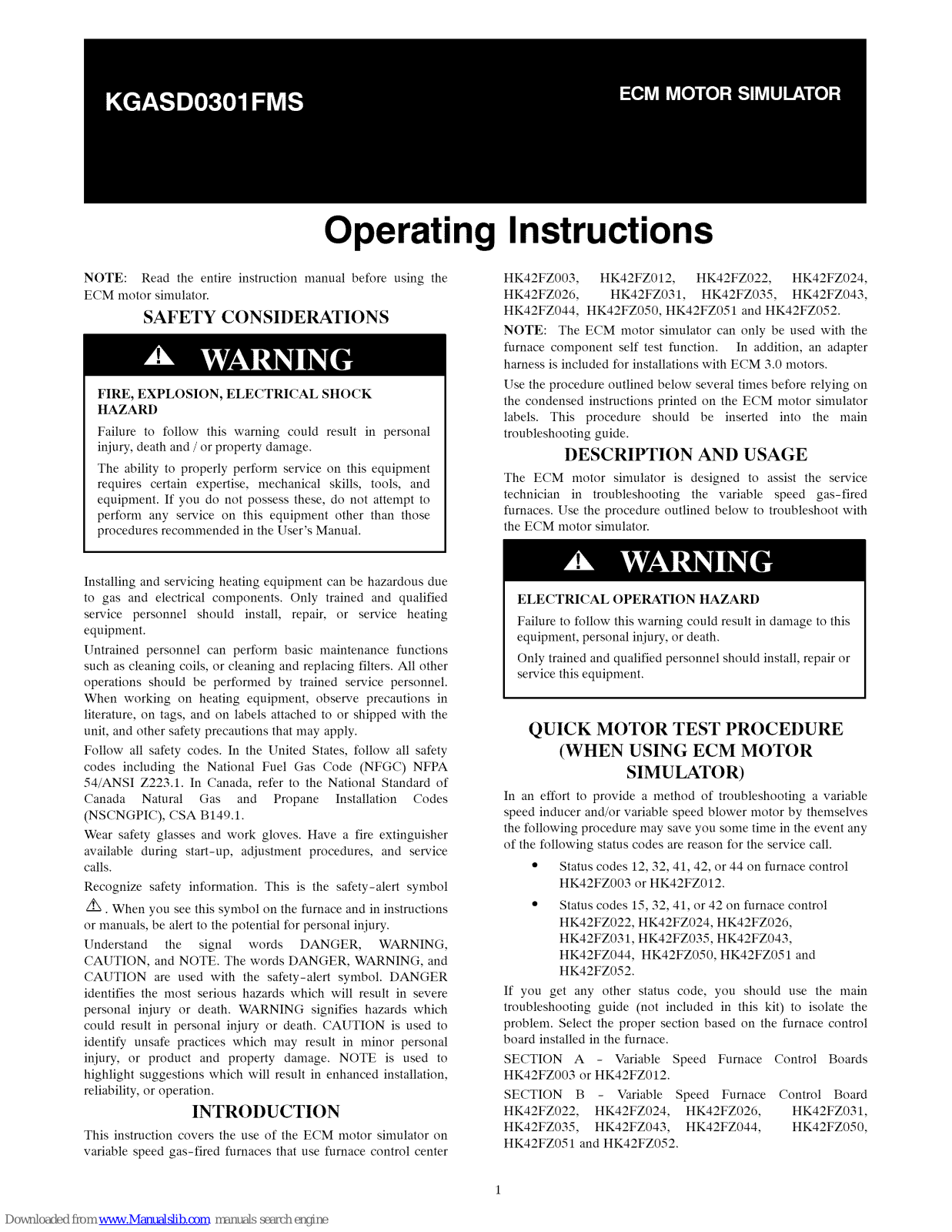 Bryant KGASD0301FMS Operating Instructions Manual - ManualMachine.com