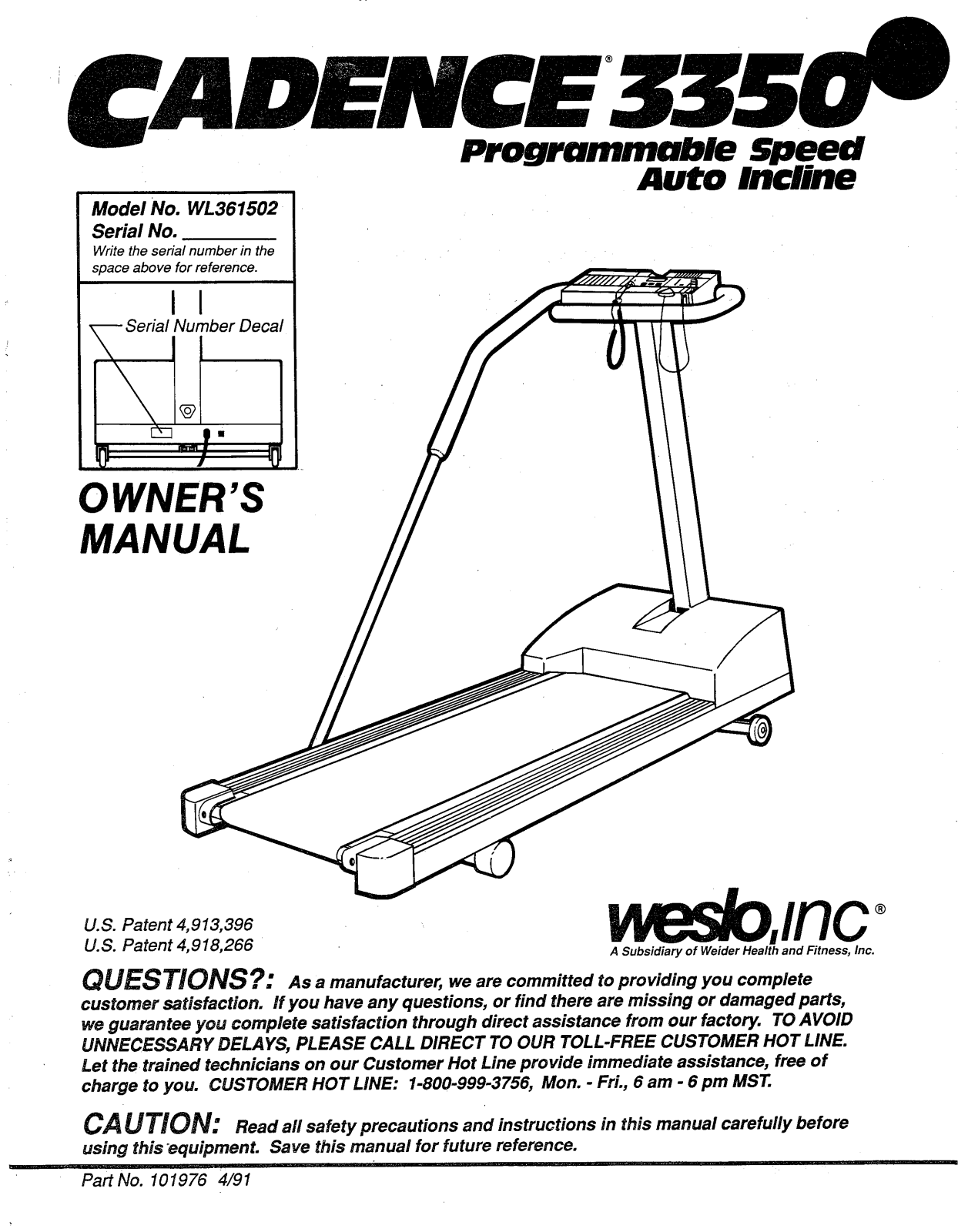 Weslo WL361502 Owner's Manual