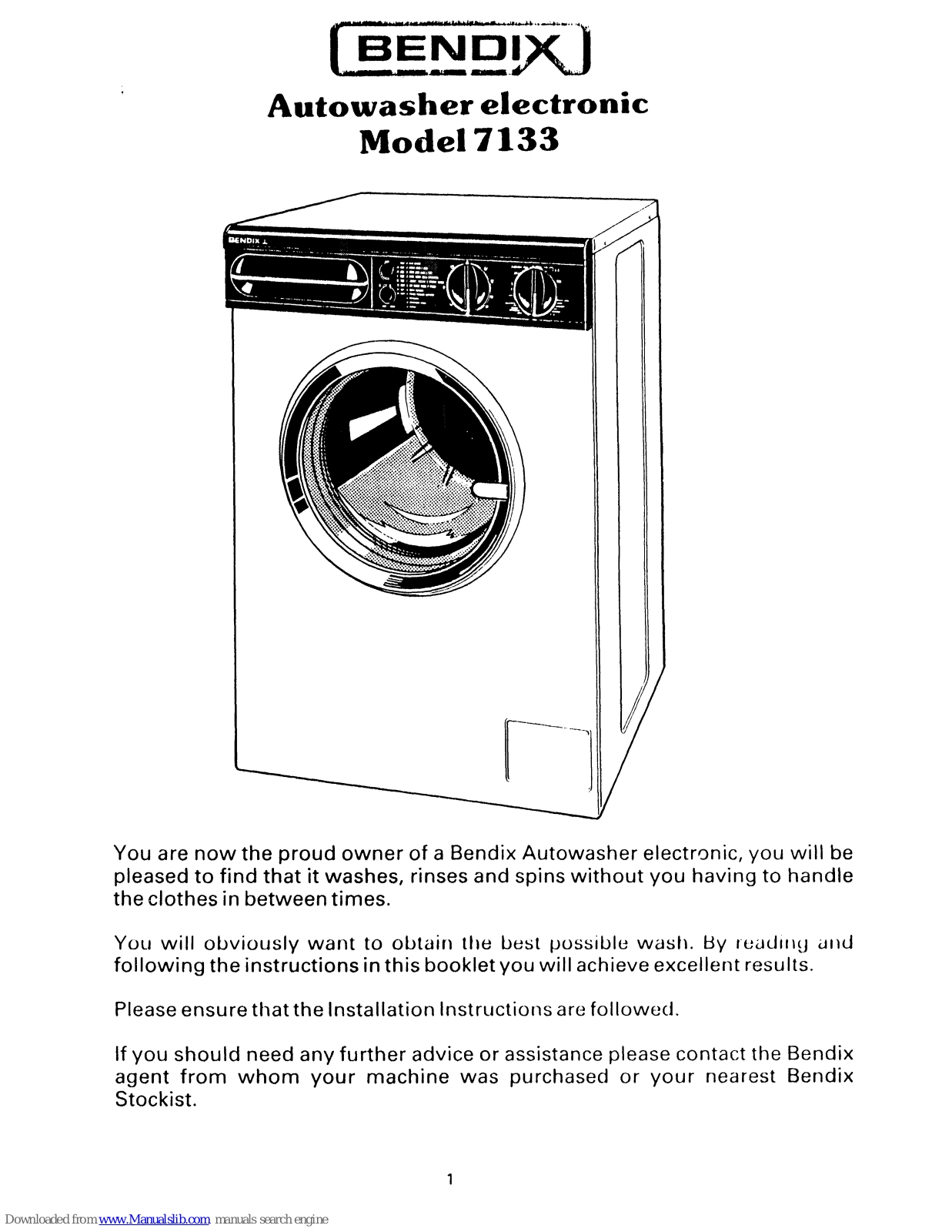 BENDIX 7133 Installation And Operating Instructions Manual