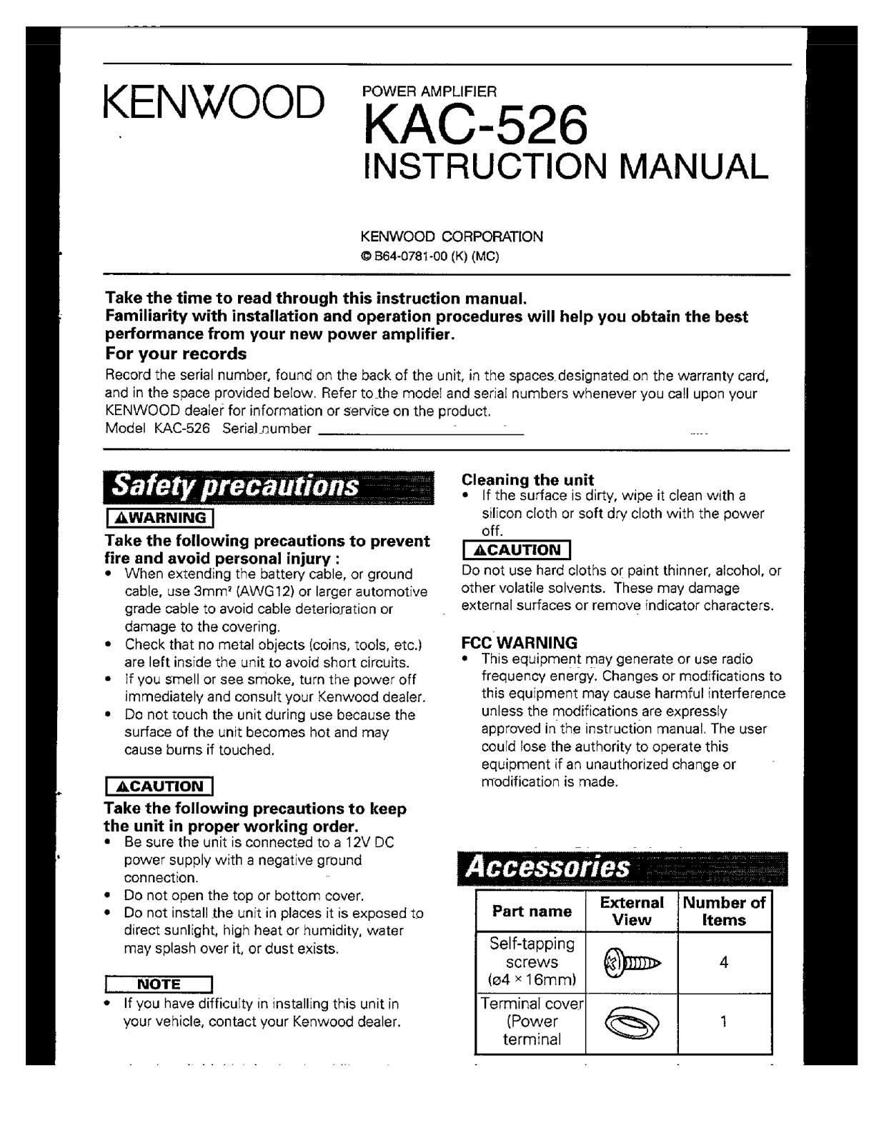 Kenwood KAC-526 User Manual
