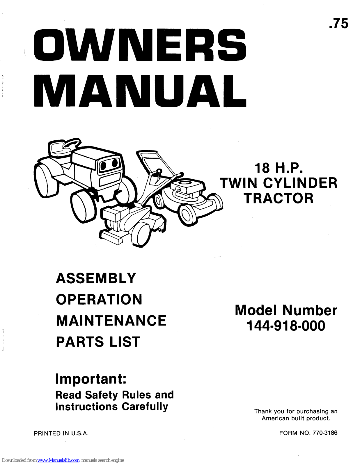 MTD 144-918-000, 918 Owner's Manual