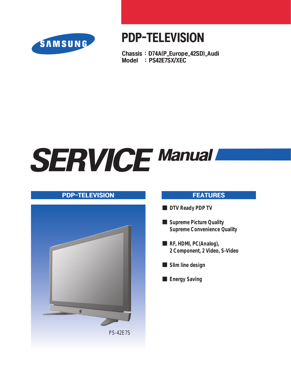 Samsung PS42E7SX, PS42XEC Service Manual