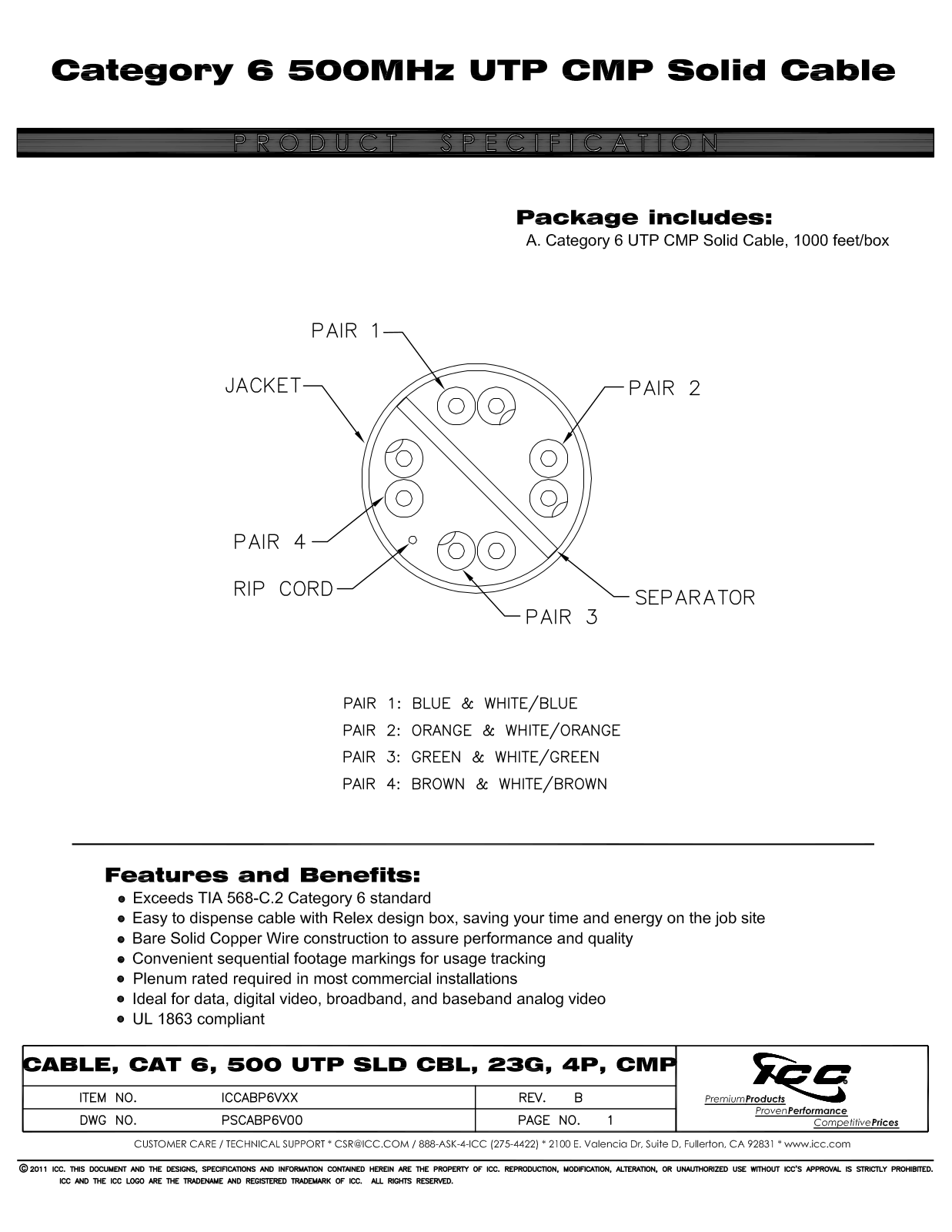 ICC ICCABP6VBL, ICCABP6VGN, ICCABP6VGY, ICCABP6VWH, ICCABP6VYL Specsheet