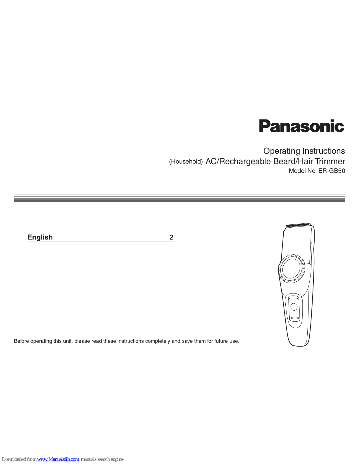 Panasonic ER‑GB50 Operating Instructions Manual