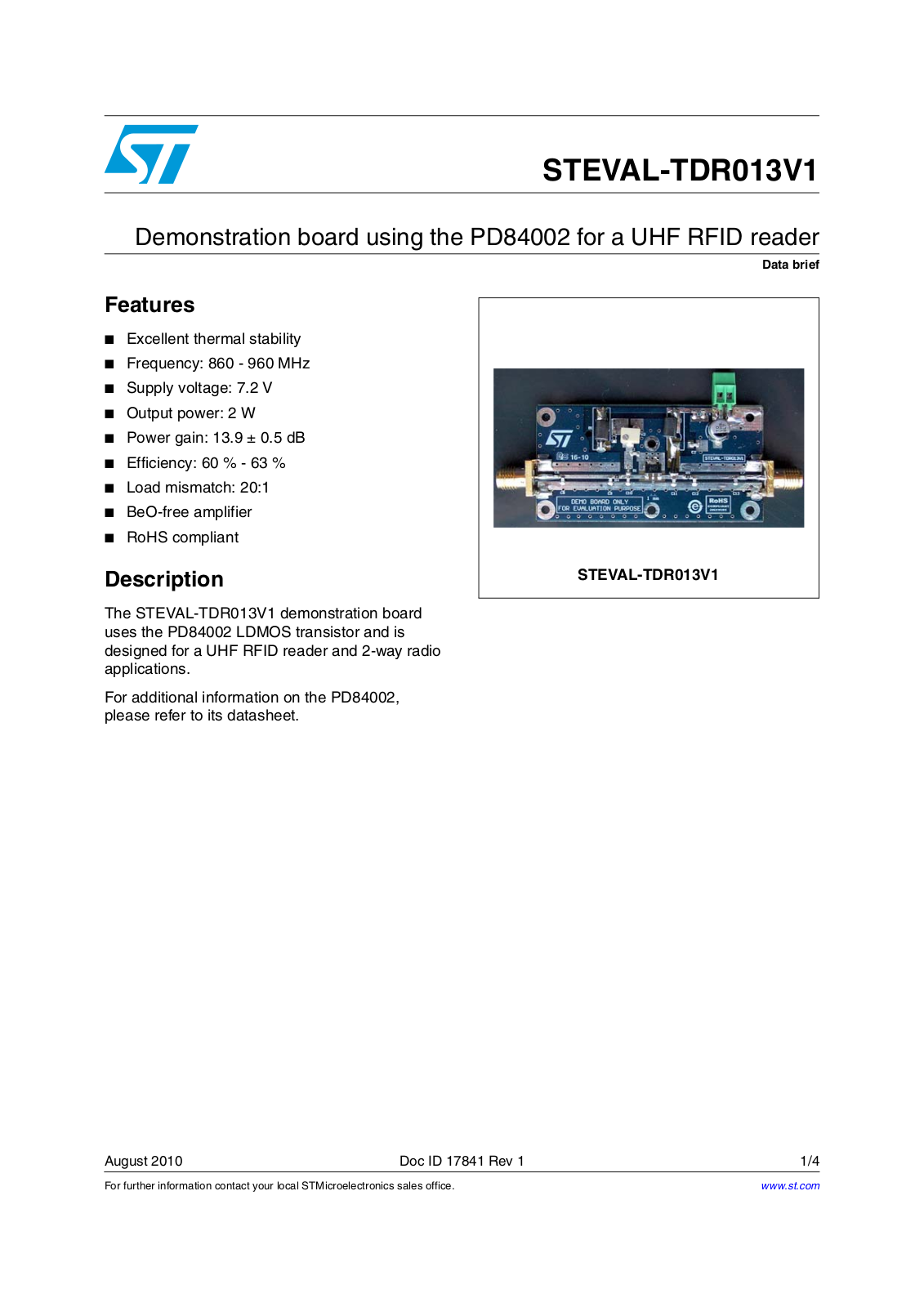 ST TDR013V1 User Manual