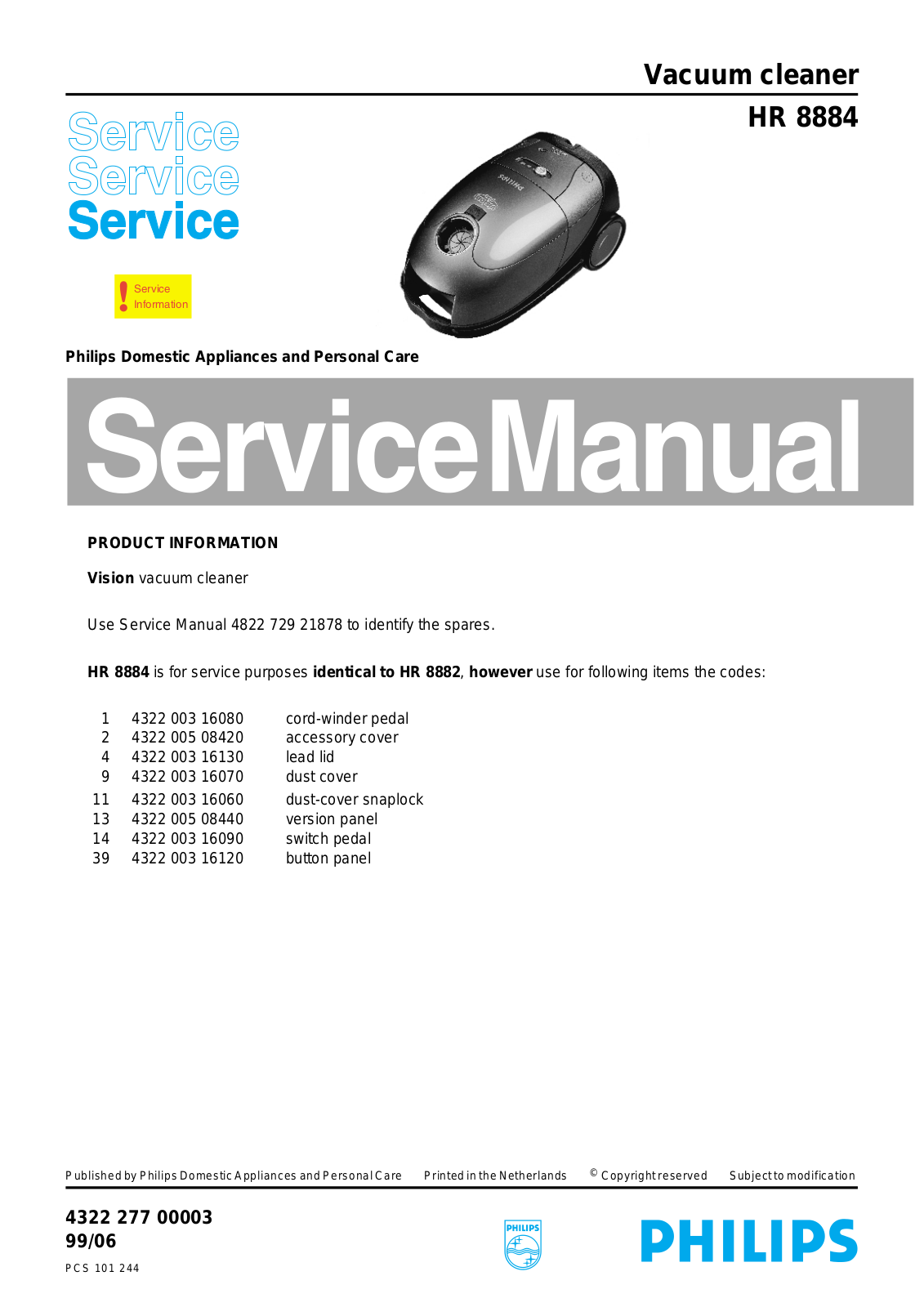 Philips HR 8884 Service Manual