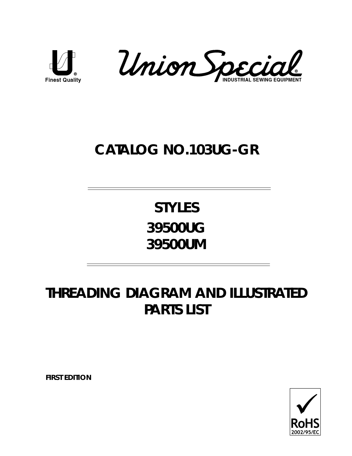 Union Special 39500UG, 39500UM Parts List