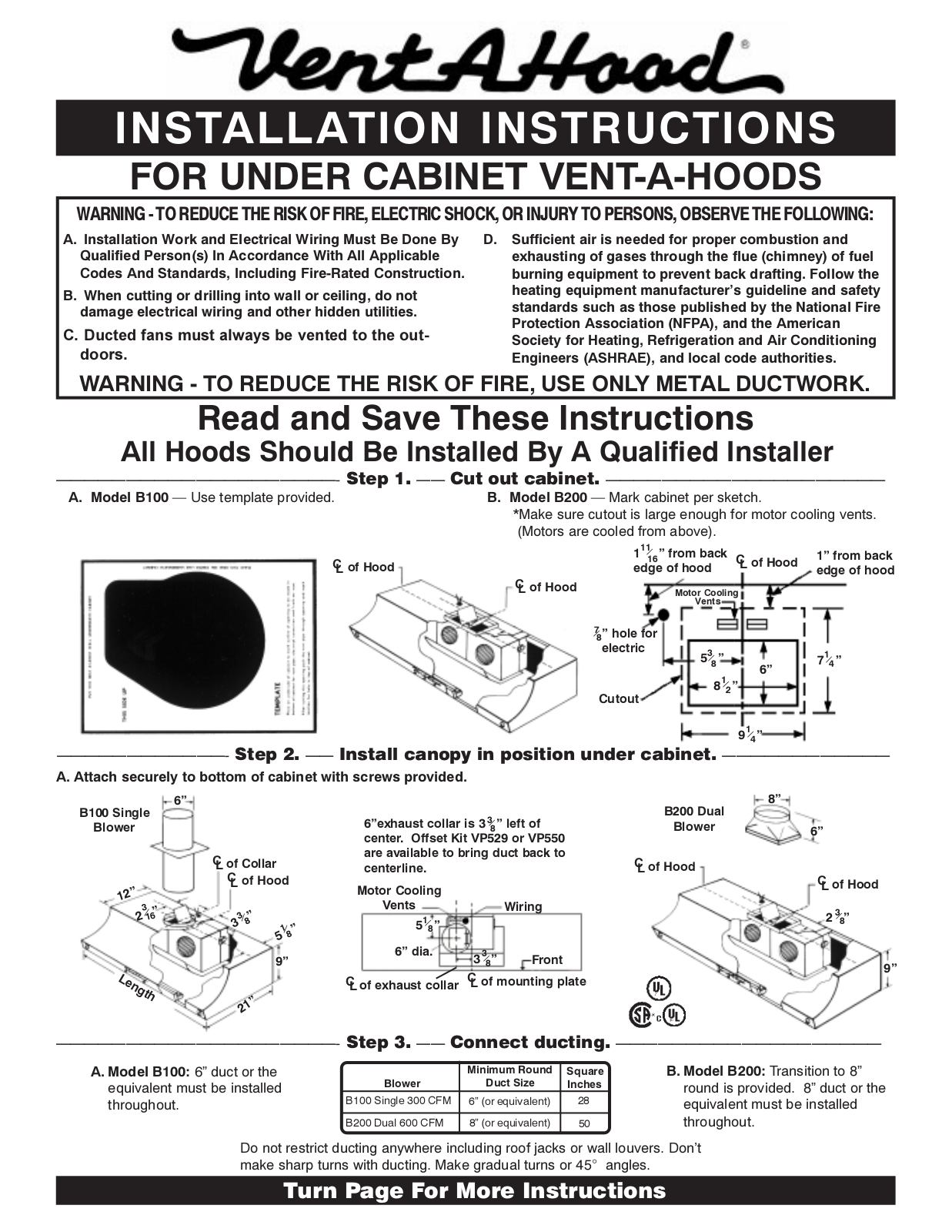 Vent-A-Hood NPH9136SS Installation manual