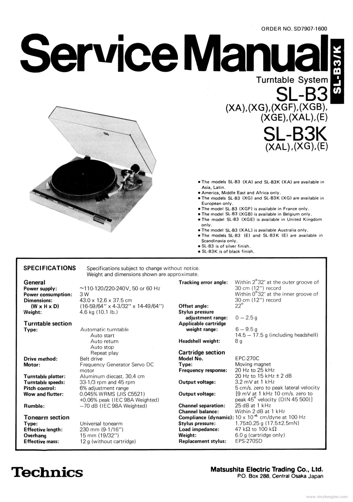 Technics SL-B-3-K Service Manual