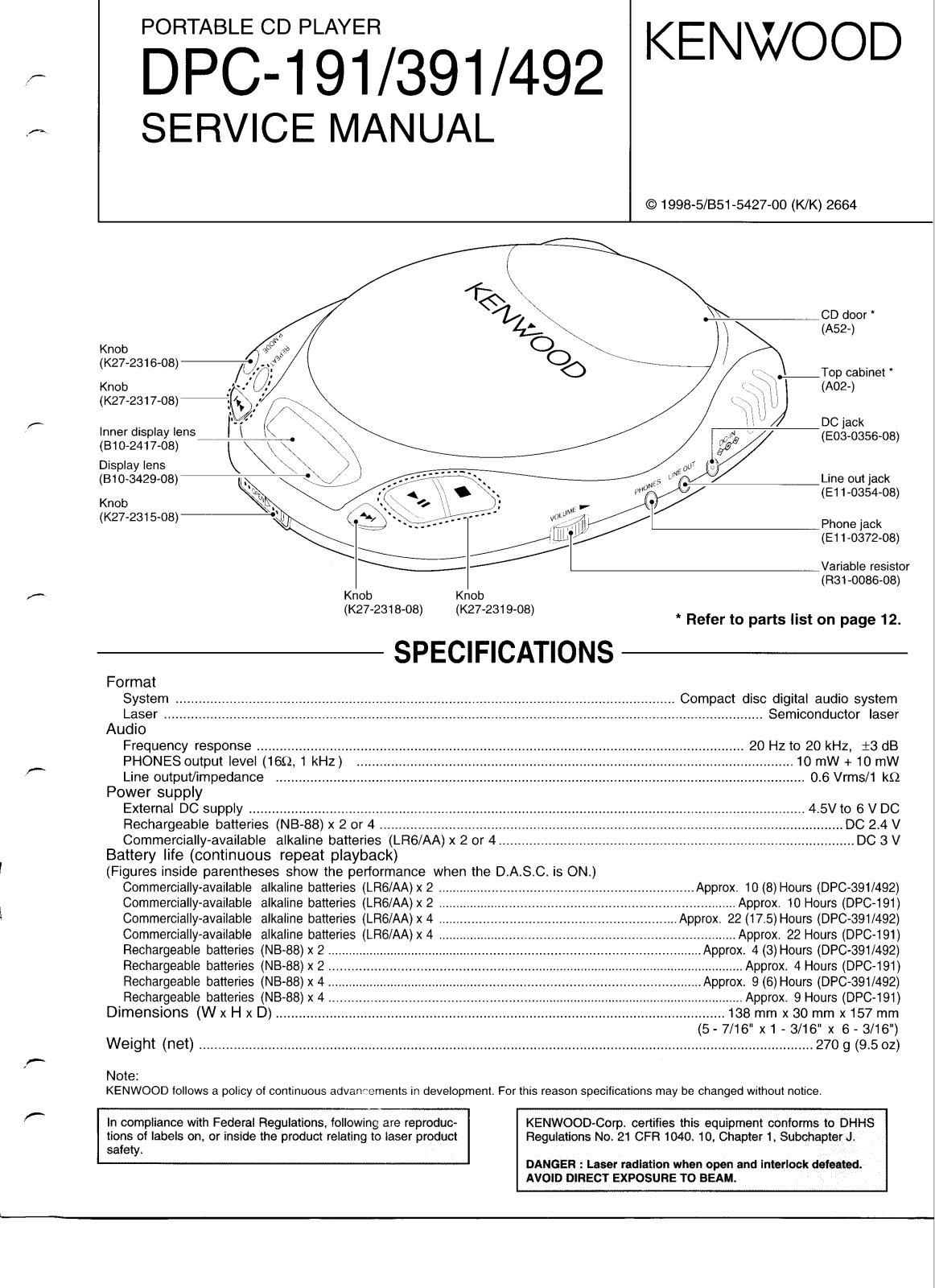 Kenwood DPC-191, DPC-391, DPC-492 Service Manual