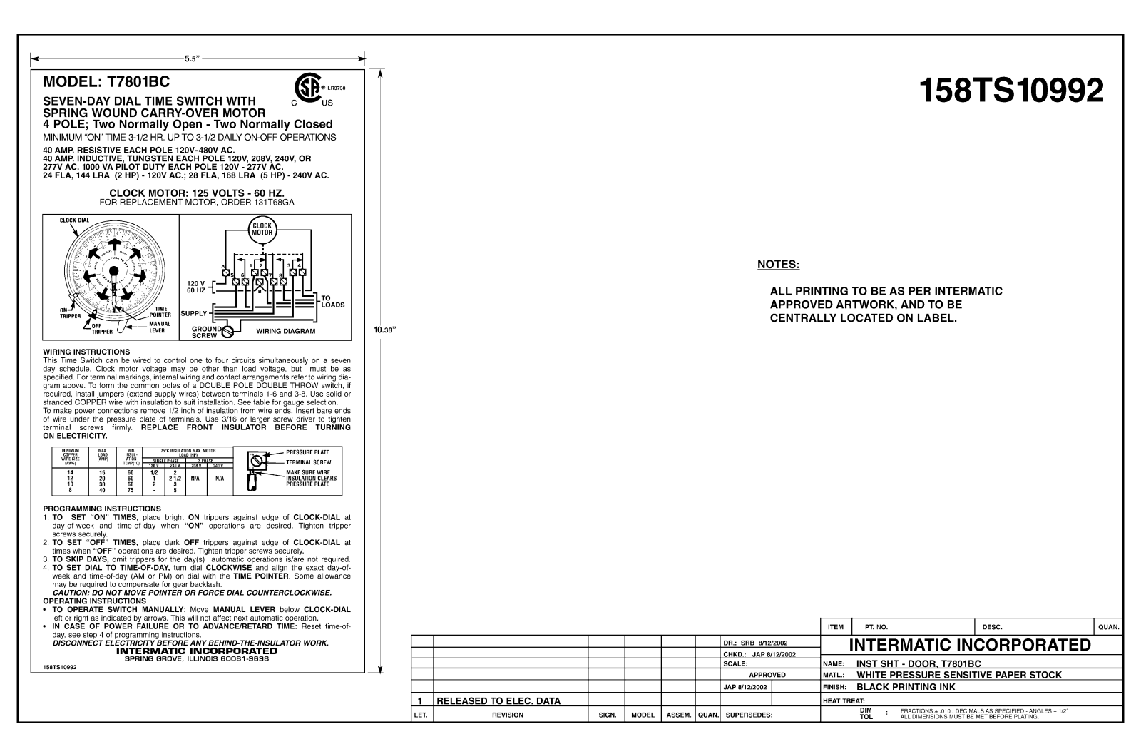 Intermatic 158TS10992-1 User Manual