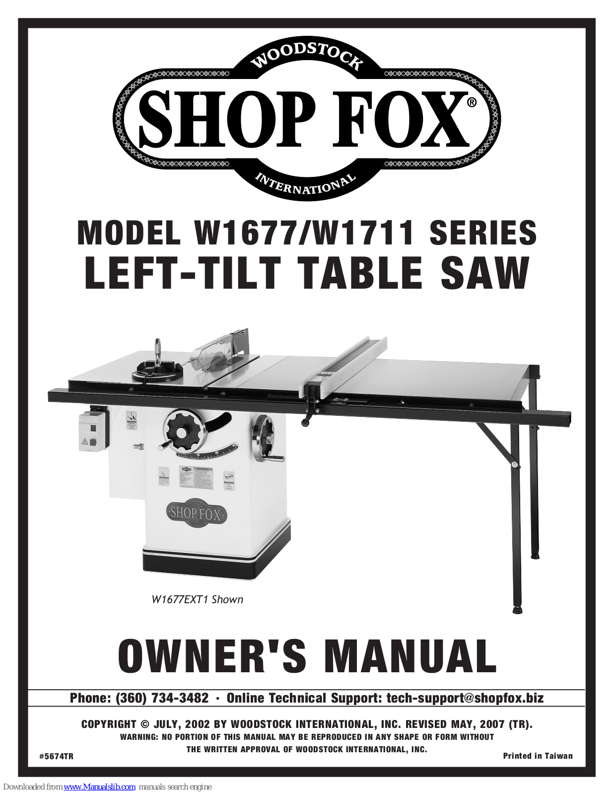 Woodstock W1677EXT1, W1677EXT2, W1711EXT, W1711EXT1, W1711EXT2 Owner's Manual