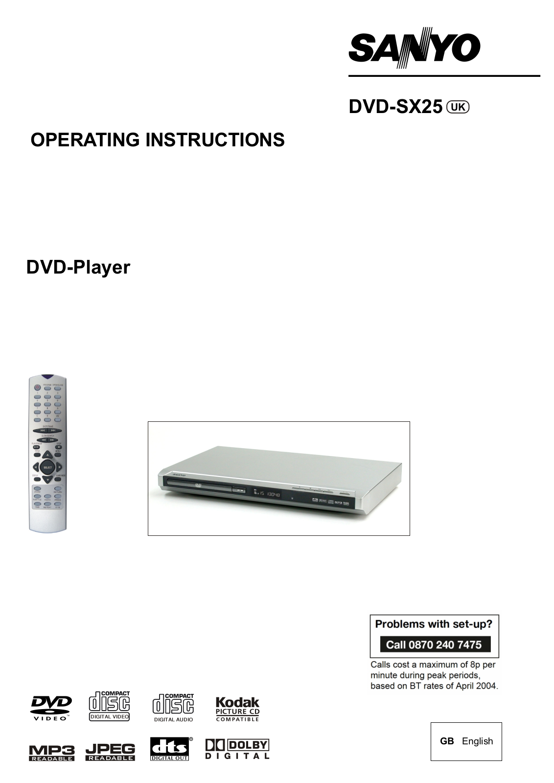 Sanyo DVD-SX25 User Manual