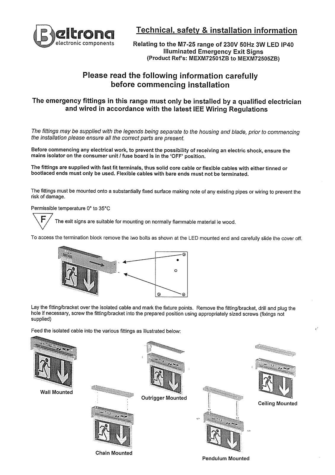 Beltrona M7-25 Technical, safety & installation information