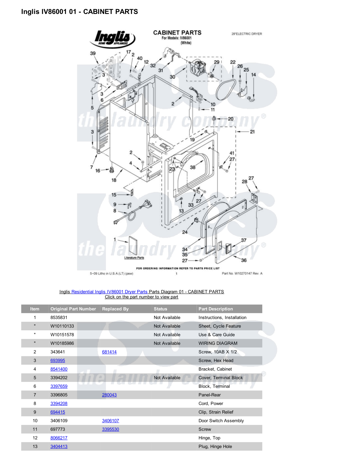 Inglis IV86001 Parts Diagram