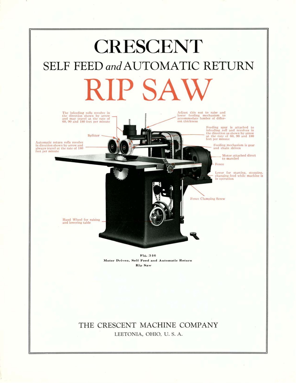 Crescent Machine 1925 - Crescent Self Feed and Automatic Return Rip Saw Rip Saws - ManualMachine.com