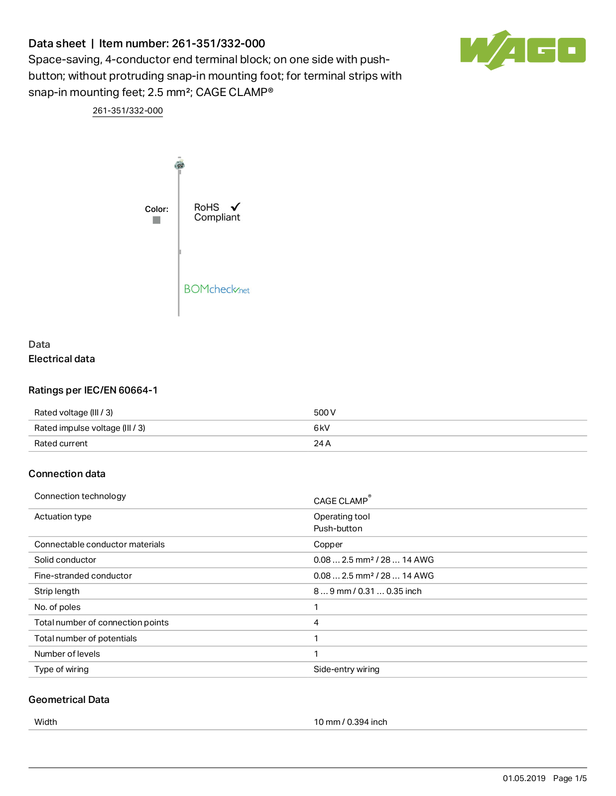 Wago 261-351/332-000 Data Sheet