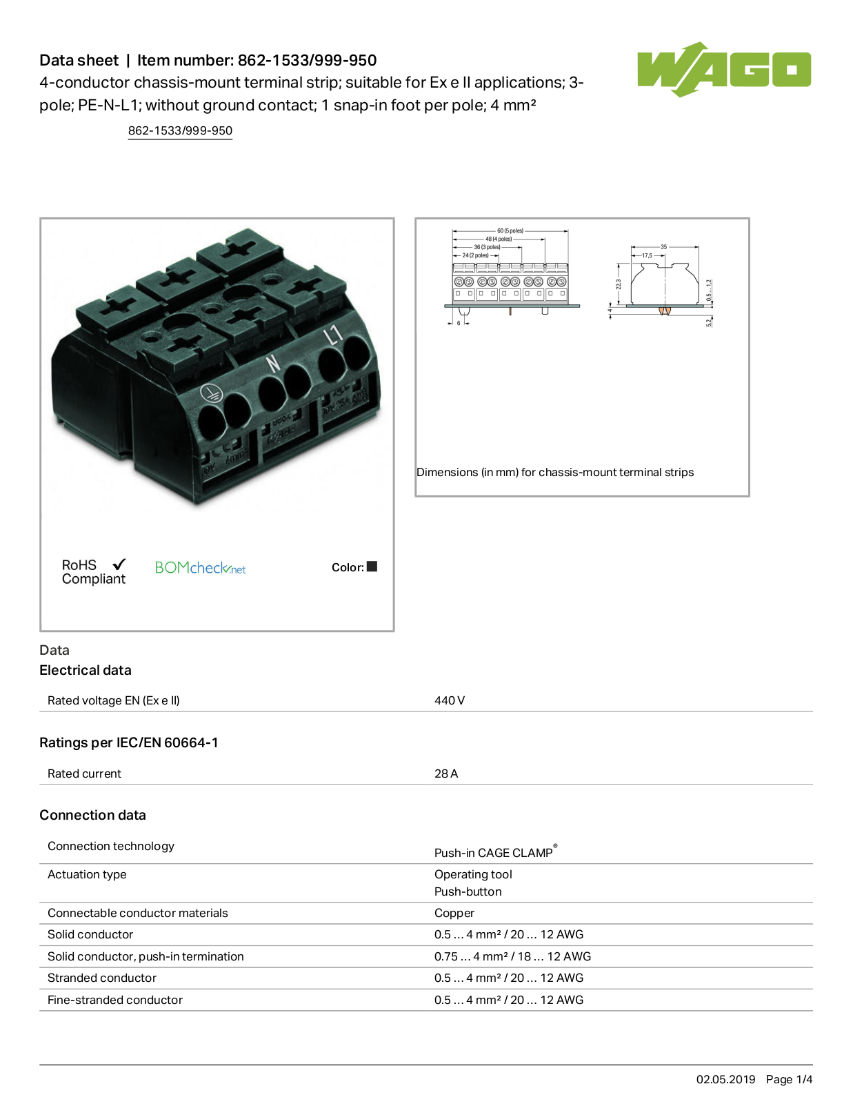 Wago 862-1533/999-950 Data Sheet