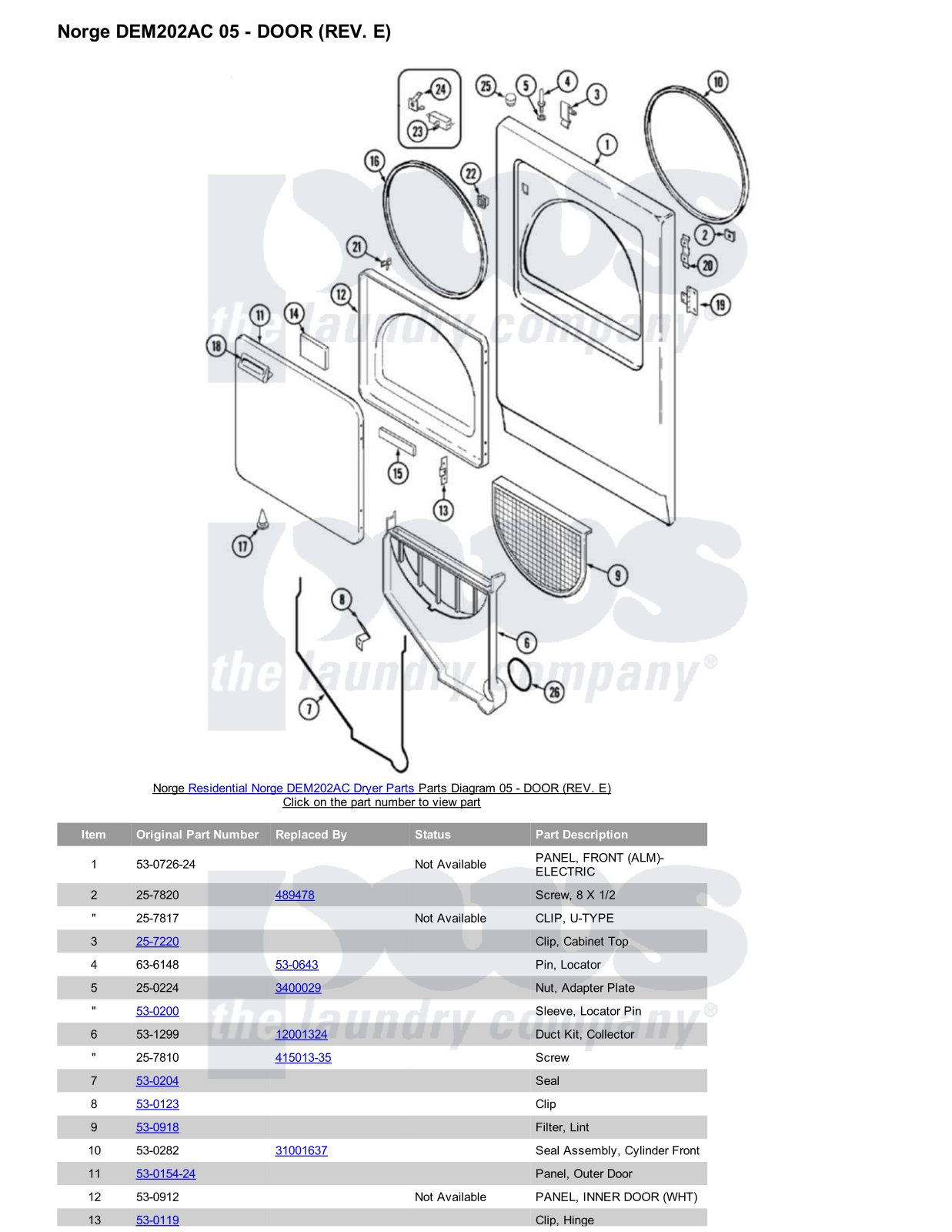 Norge DEM202AC Parts Diagram