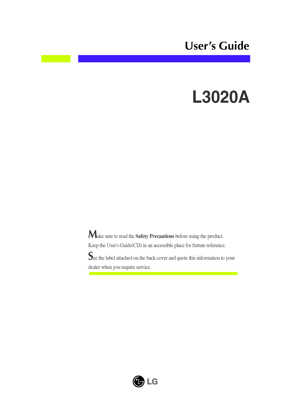 LG L3020A, L3020T, GTW-L30M03 User Manual