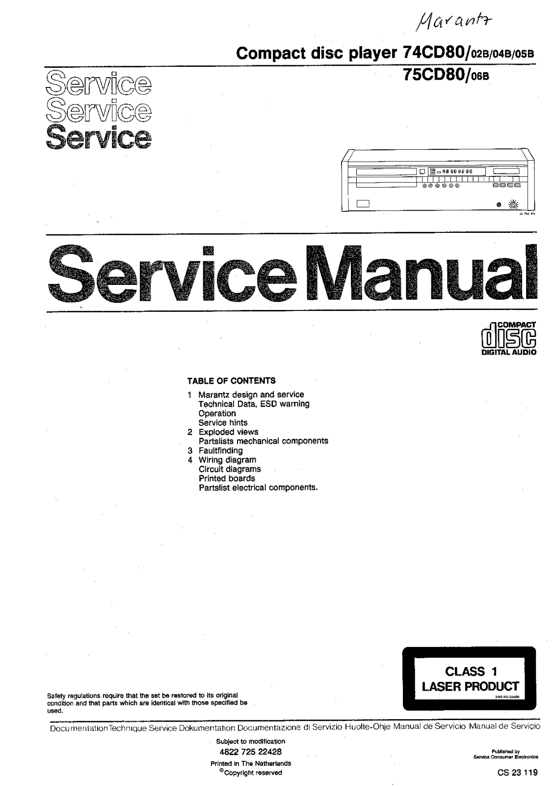 Marantz 74CD80 Service manual