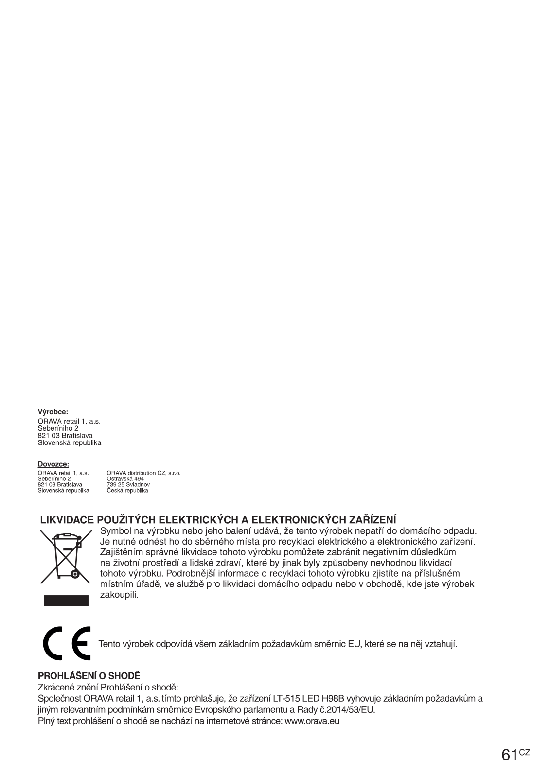 Orava H98B User Manual