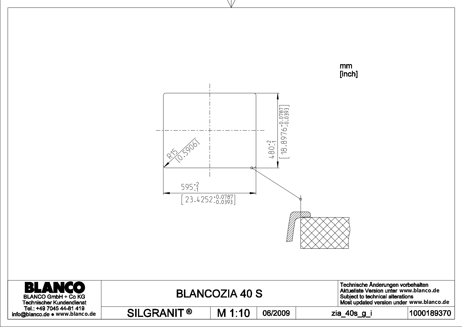 Blanco Zia 40 S Technical drawing