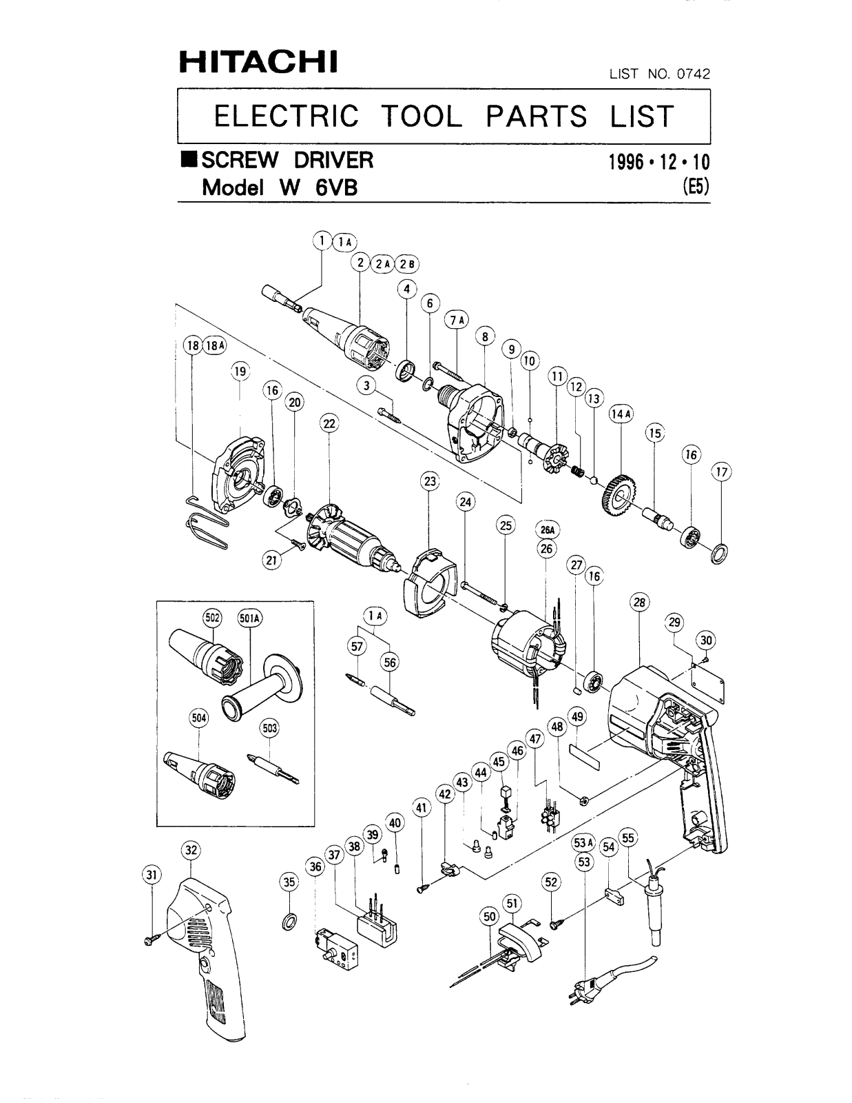 Hitachi W6VB PARTS LIST