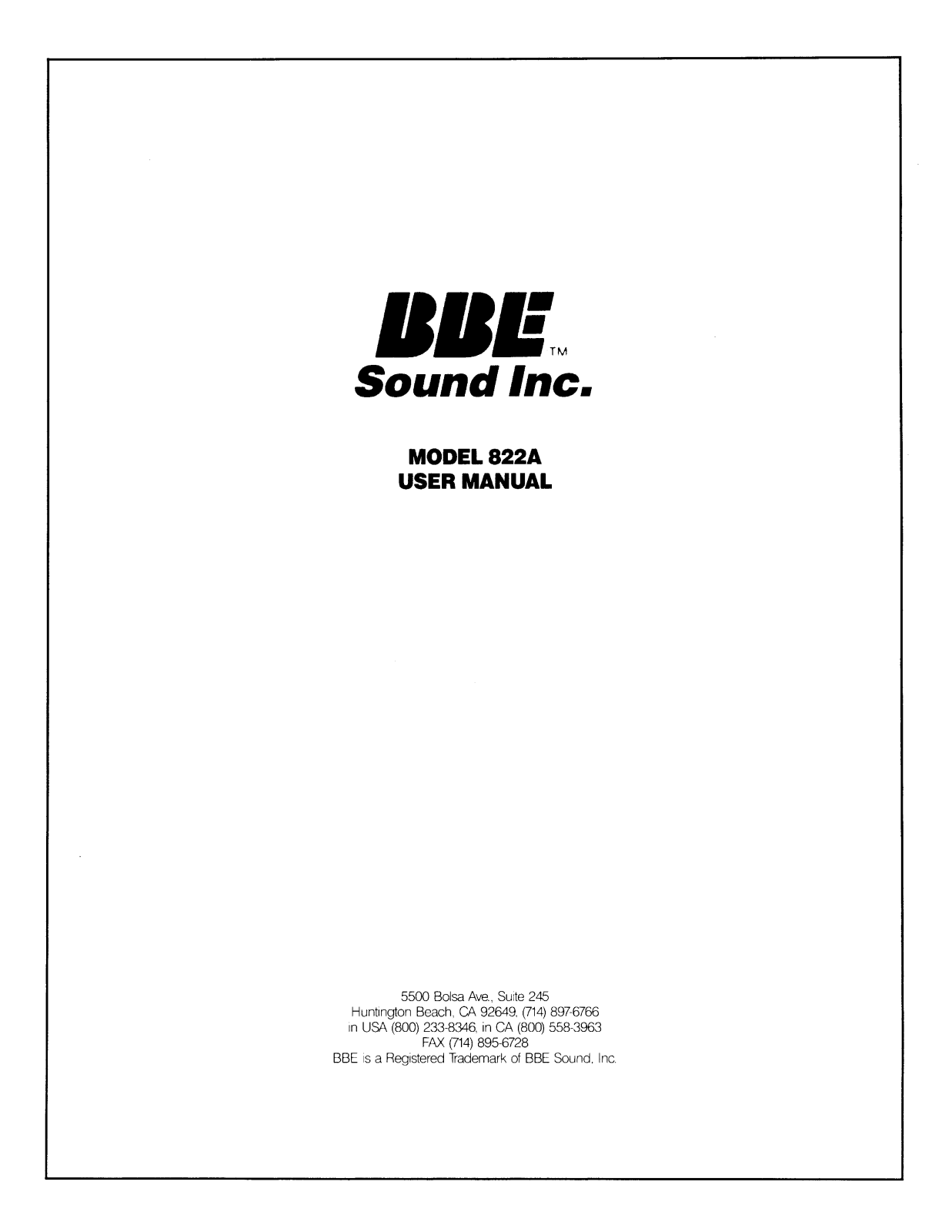 BBE 822A User Manual