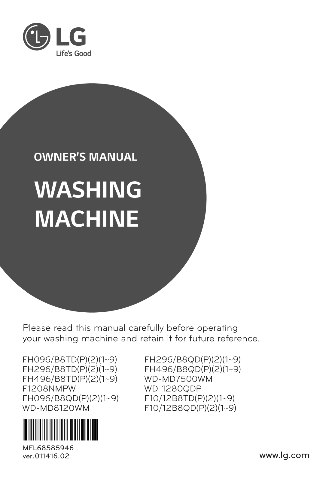 LG F12B8QDP2, F12B8TDP25, FH2B8QDP25, FH496TDP24, F10B8QDP5 User manual