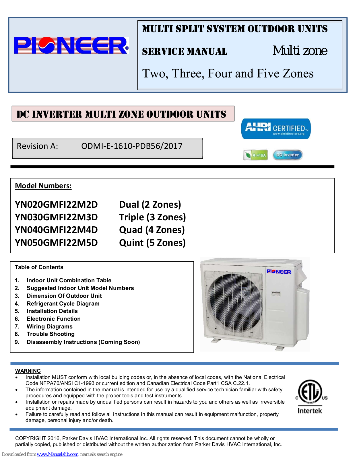 Pioneer YN020GMFI22M2D, YN030GMFI22M3D, YN040GMFI22M4D, YN050GMFI22M5D Service Manual