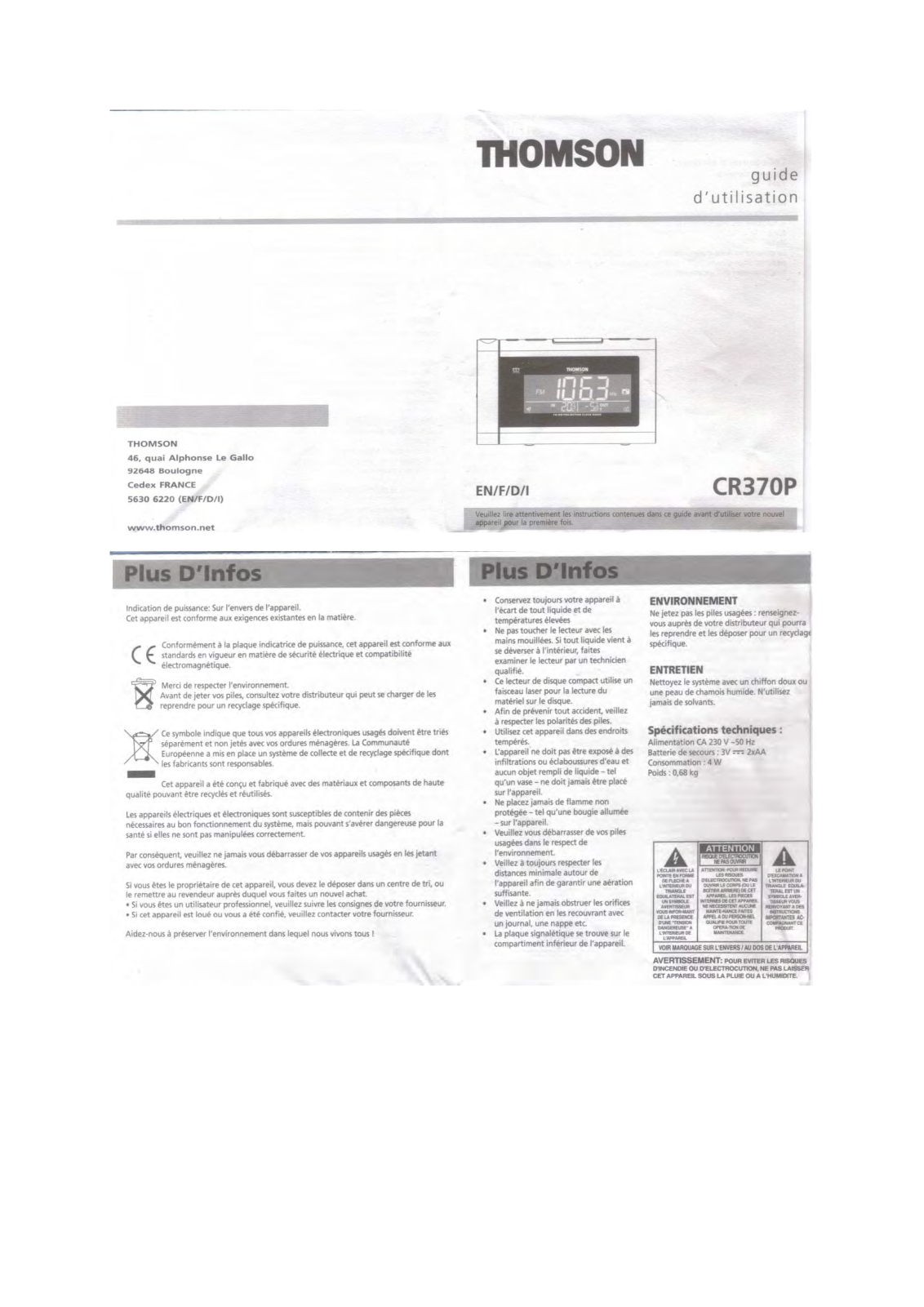 THOMSON CR370P User Manual