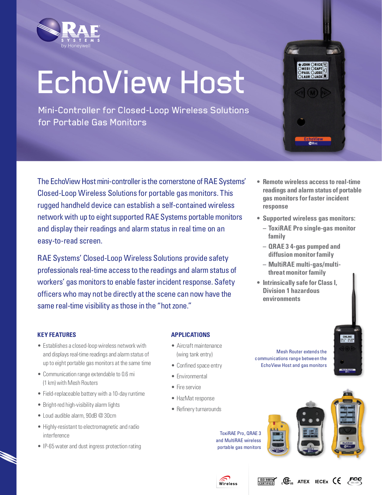 RAE Systems EchoView Host Data sheet