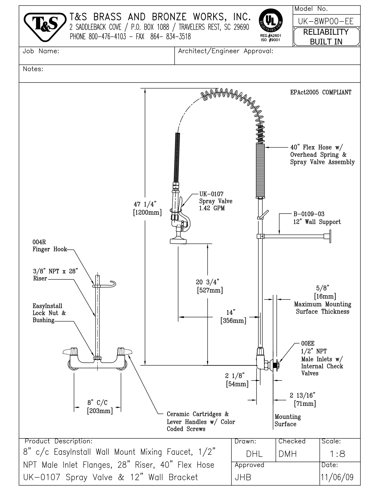 T&S Brass UK-8WP00-EE User Manual