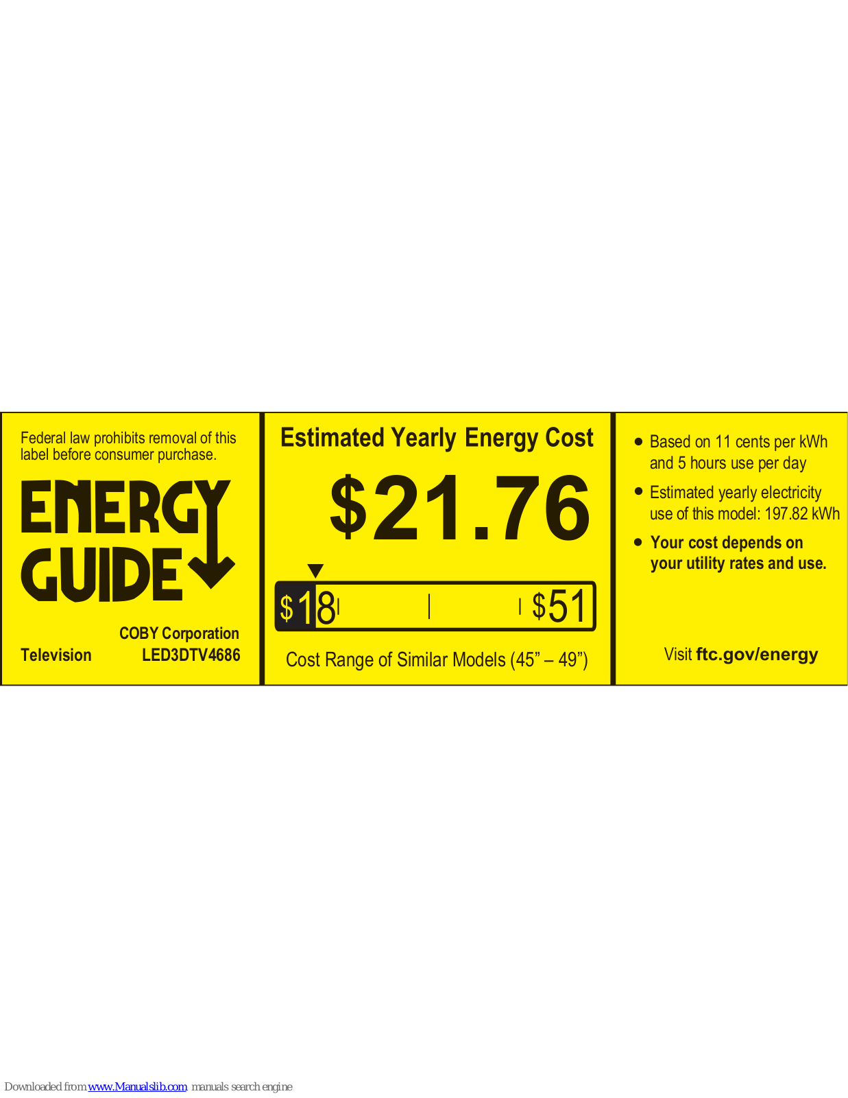 Coby LED3DTV4686 Energy Manual