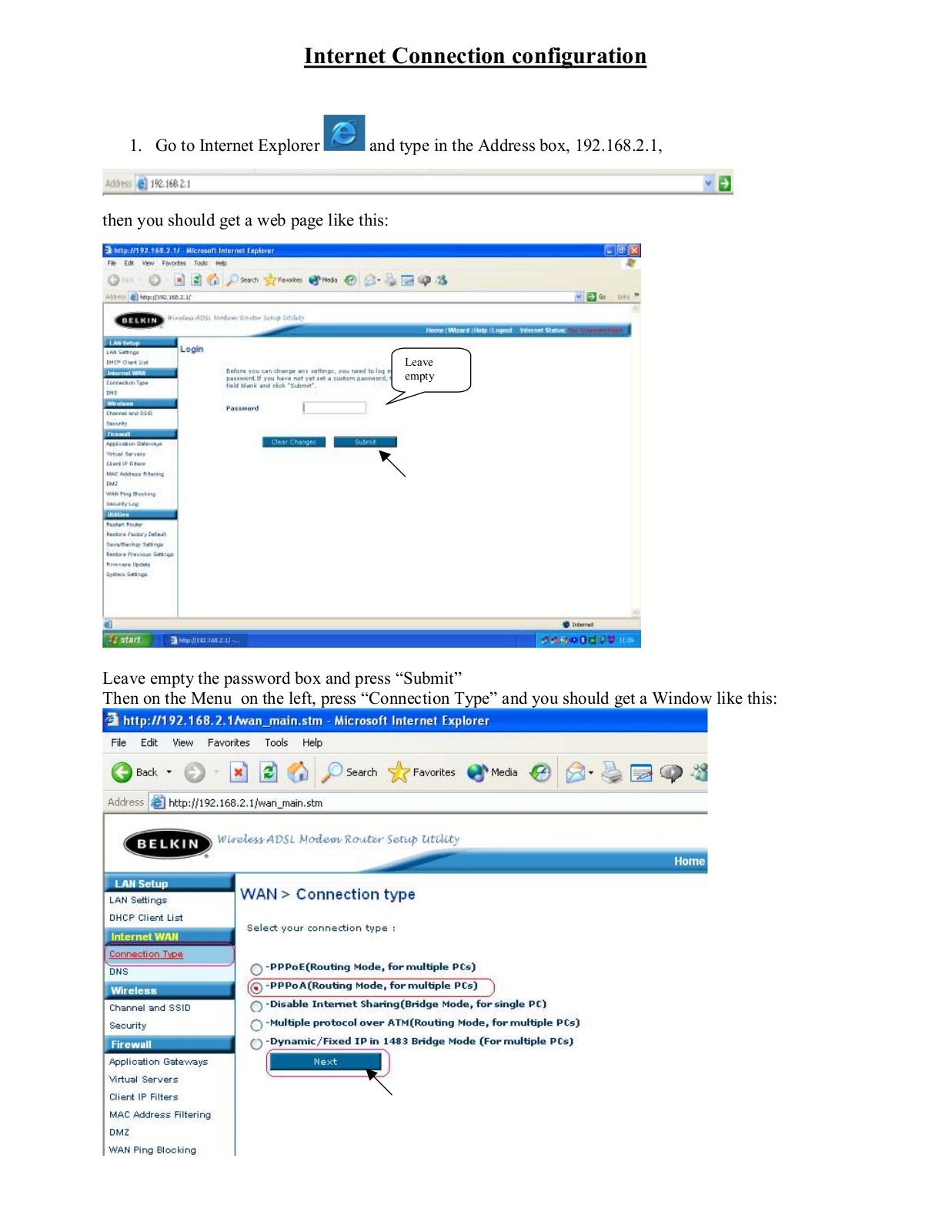 Belkin CONNECTION PPPOA User Manual