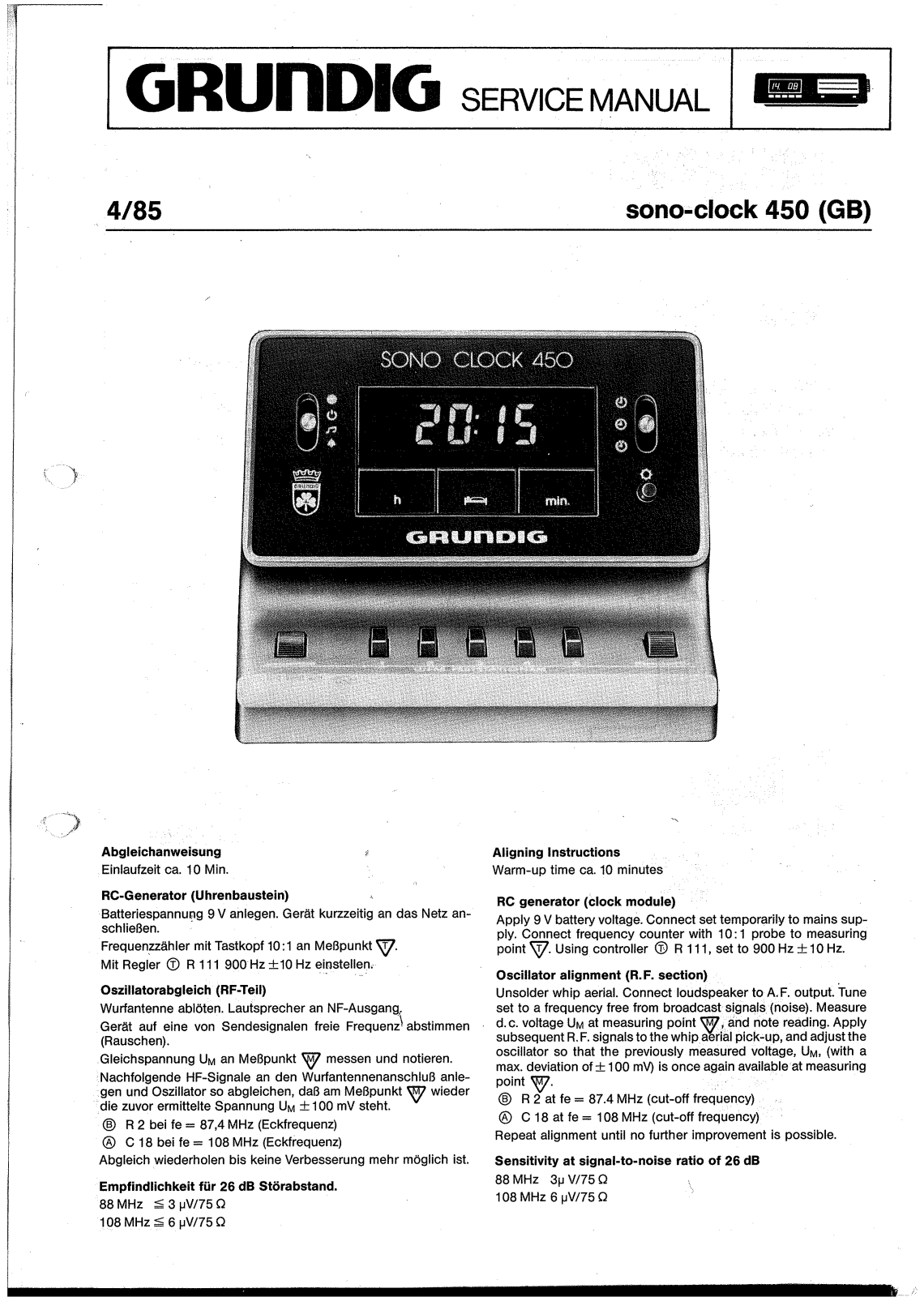 Grundig Sonoclock-450 Service Manual